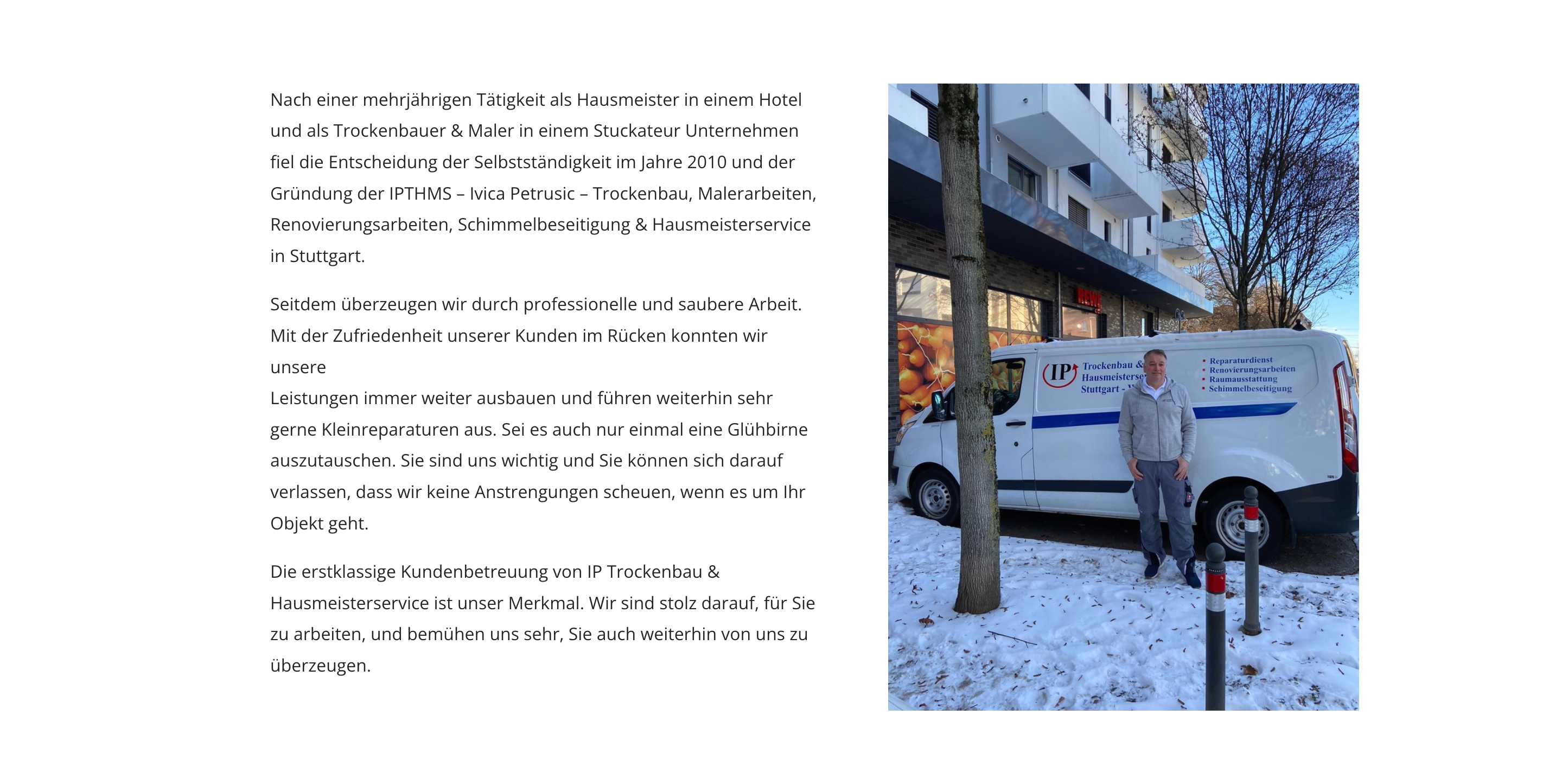Ausschnitt 3 von 4 der Website von IP Trockenbau & Hausmeisterservice, Stuttgart