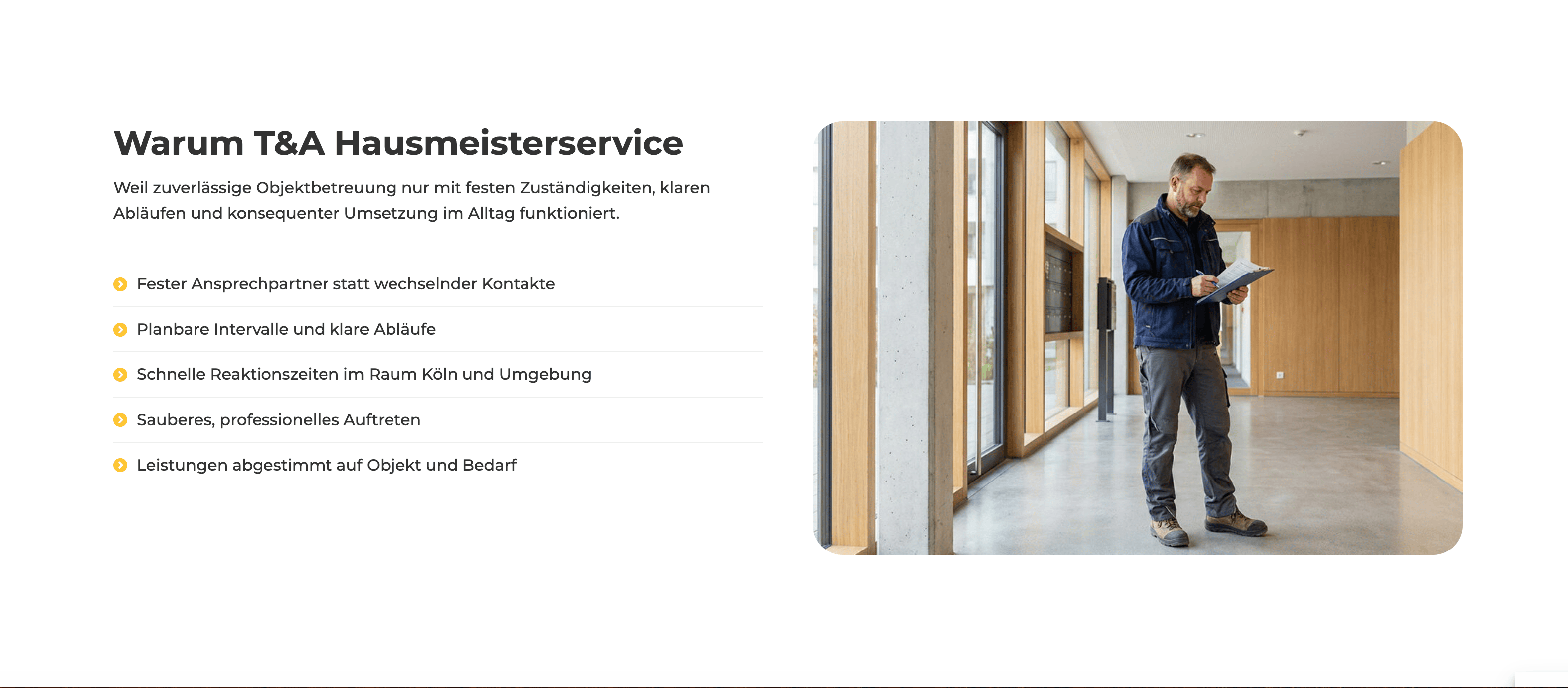Ausschnitt 4 von 4 der Website von T&A Hausmeister, Köln