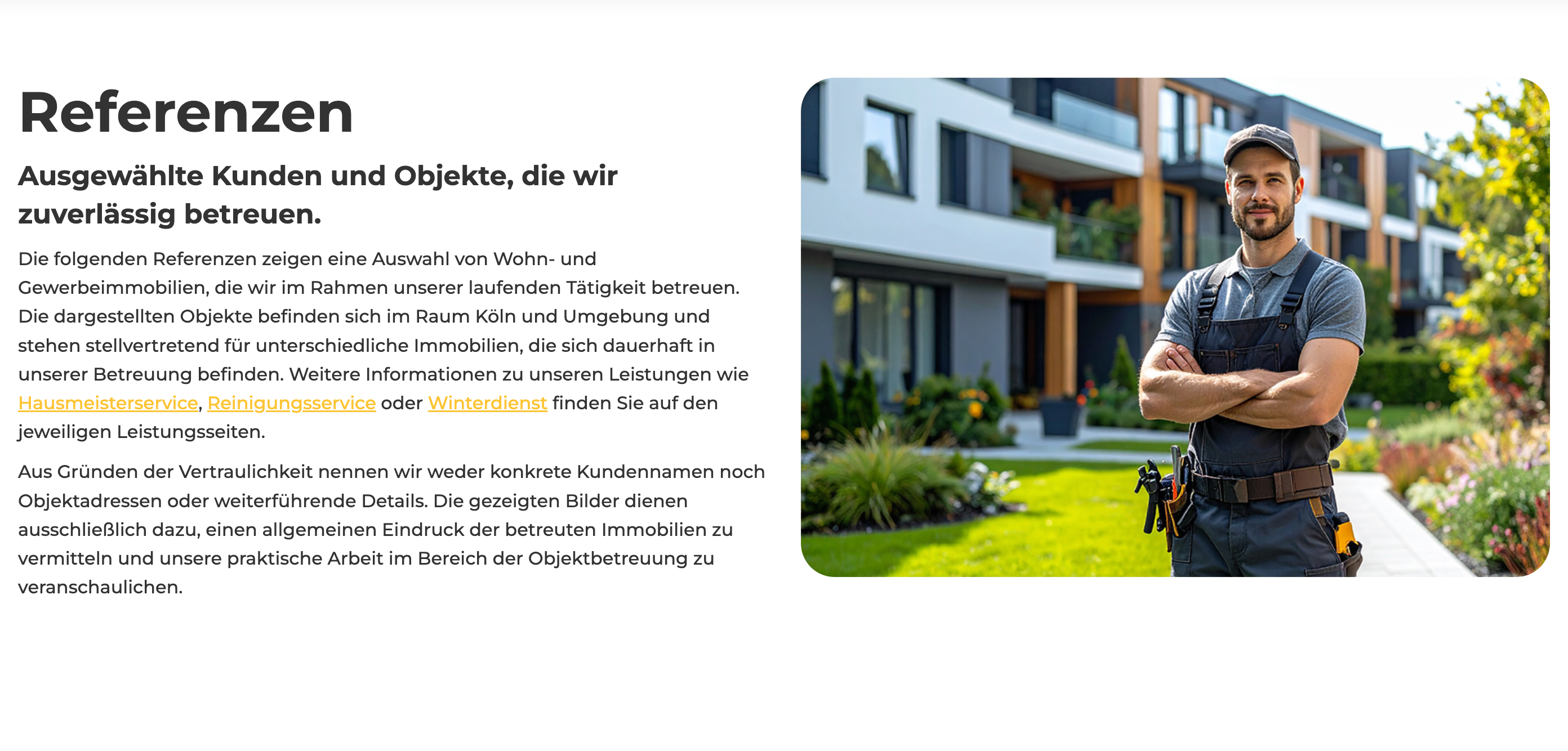 Ausschnitt 3 von 4 der Website von T&A Hausmeister, Köln