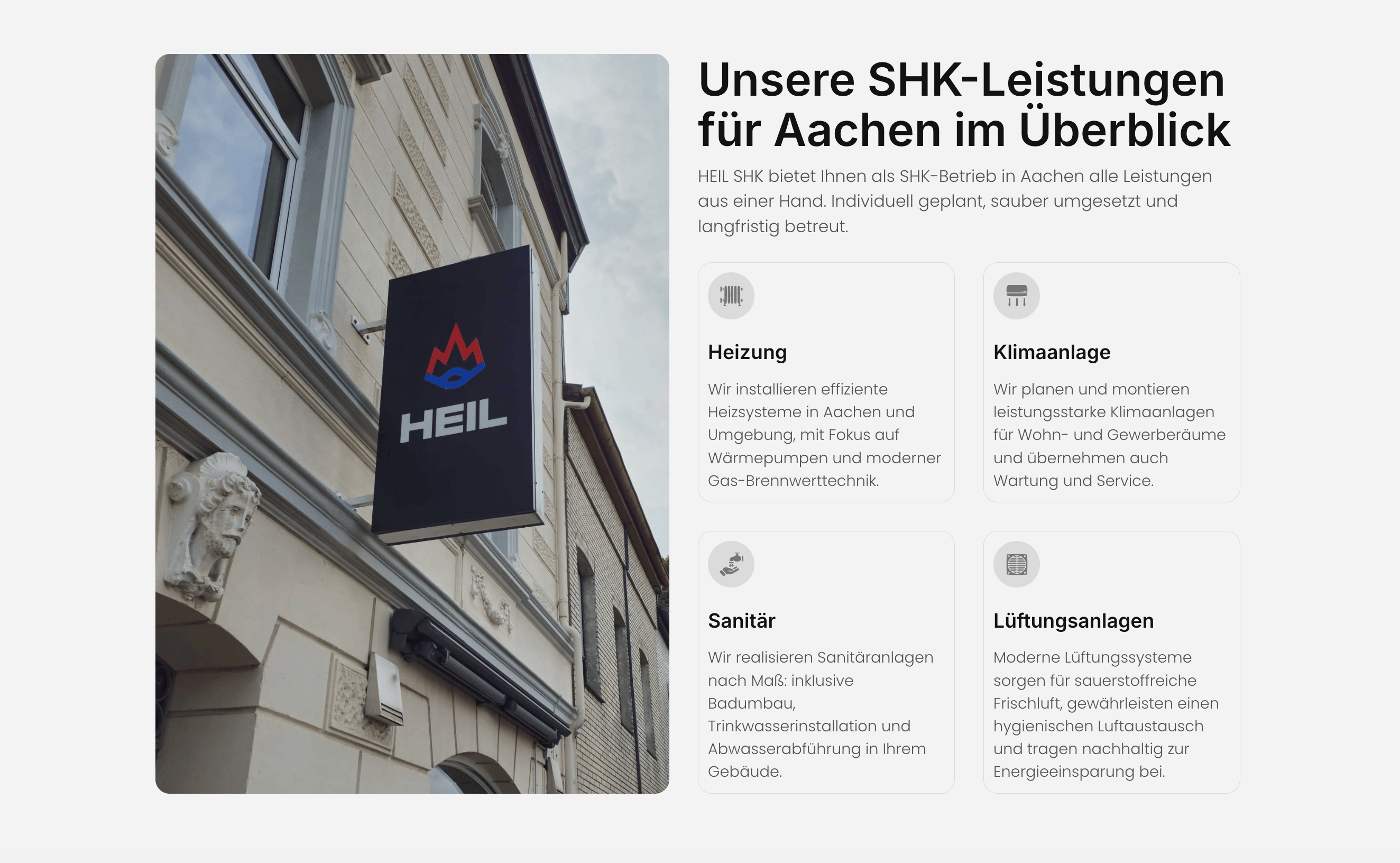 Ausschnitt 1 von 4 der Website von HEIL SHK, Aachen