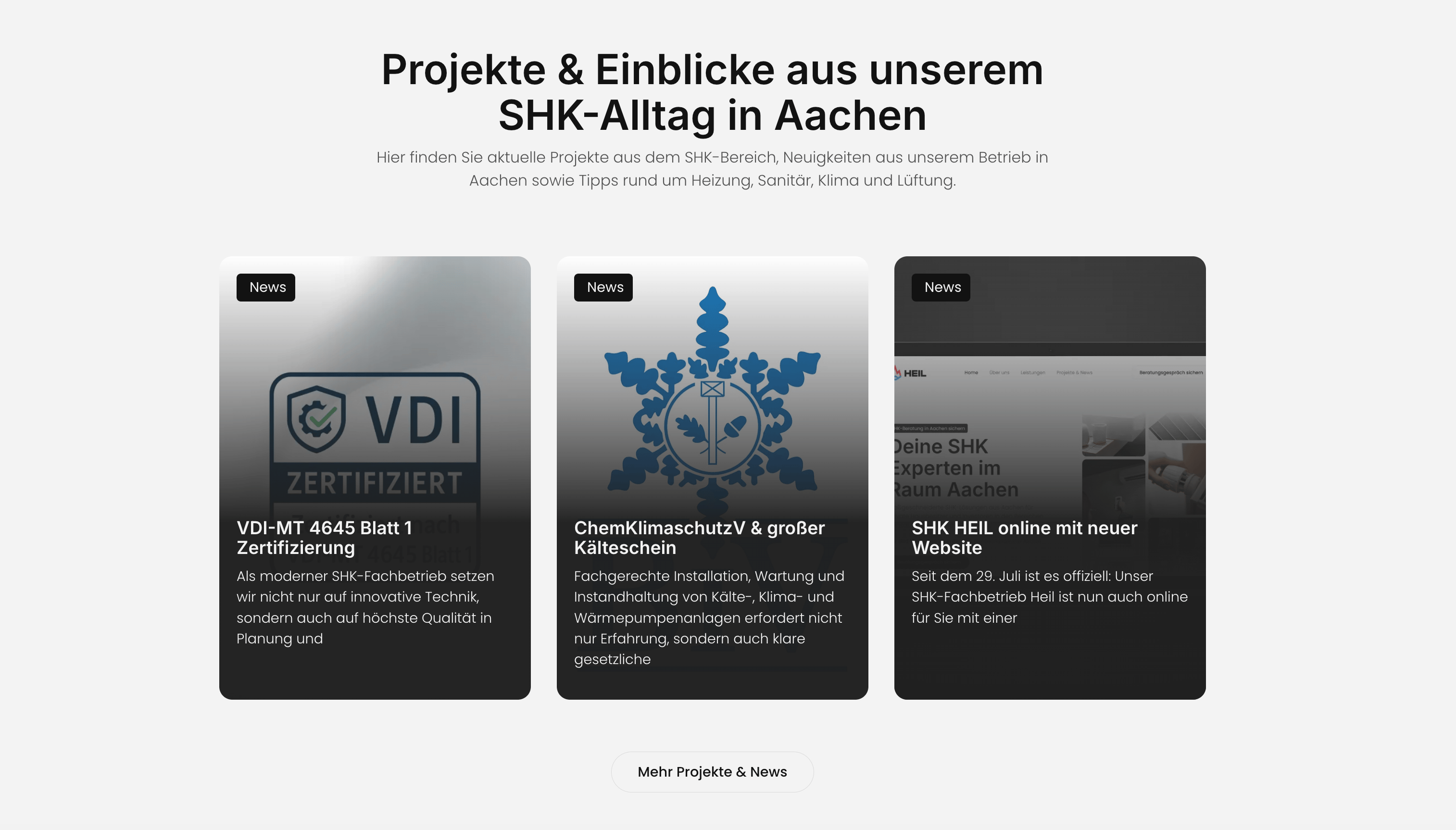 Ausschnitt 3 von 4 der Website von HEIL SHK, Aachen