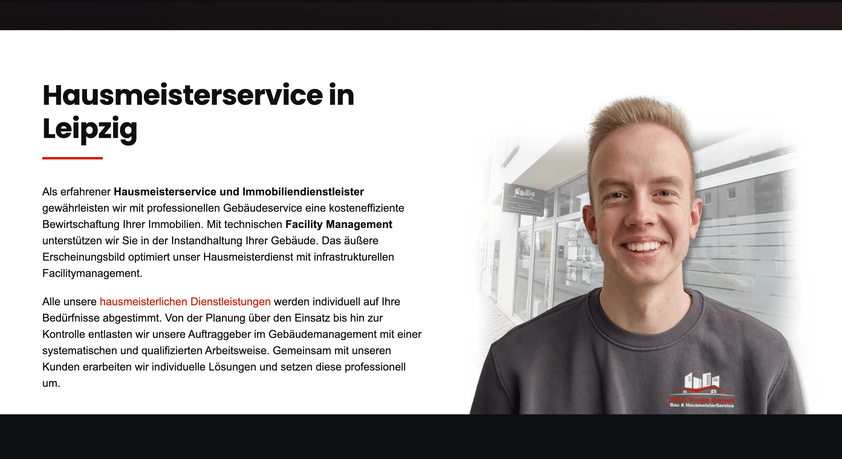 Ausschnitt 1 von 4 der Website von BHS Bau- und Hausmeisterservice Tiede GmbH, Leipzig