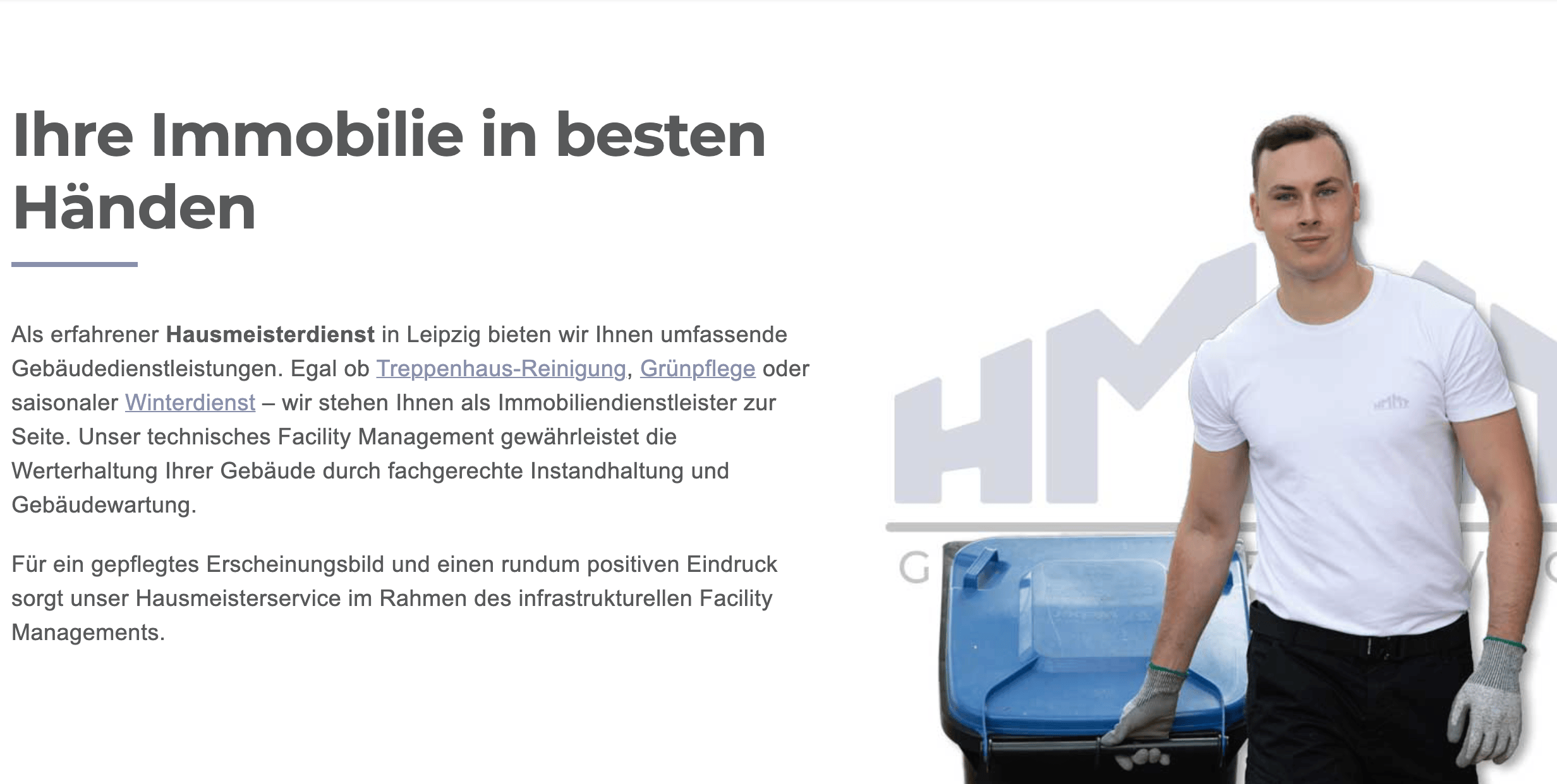 Ausschnitt 1 von 4 der Website von HMMT Gebäudeservice GbR, Leipzig