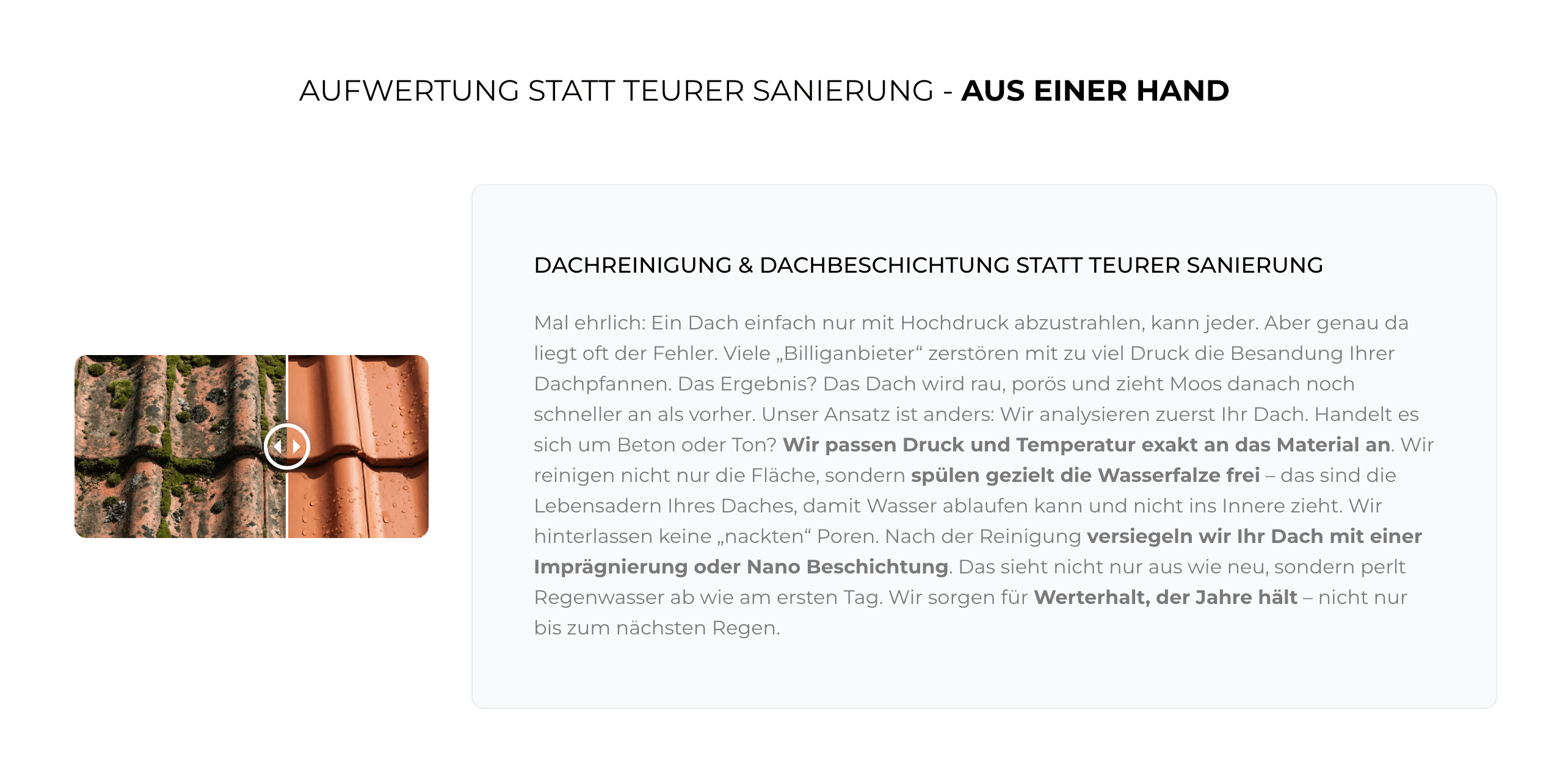 Ausschnitt 3 von 4 der Website von DW Reinigungsdienst | Dachreinigung, Dachbeschichtung & Fassadenreinigung Bremerhaven, Bremerhaven