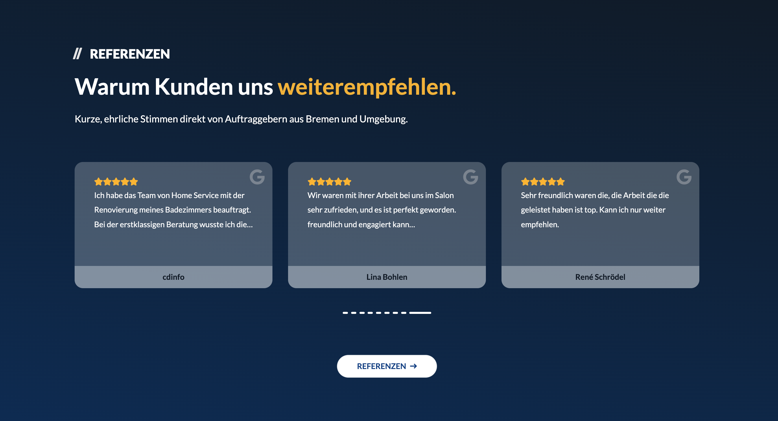 Ausschnitt 2 von 4 der Website von Home Service Bremen, Bremerhaven