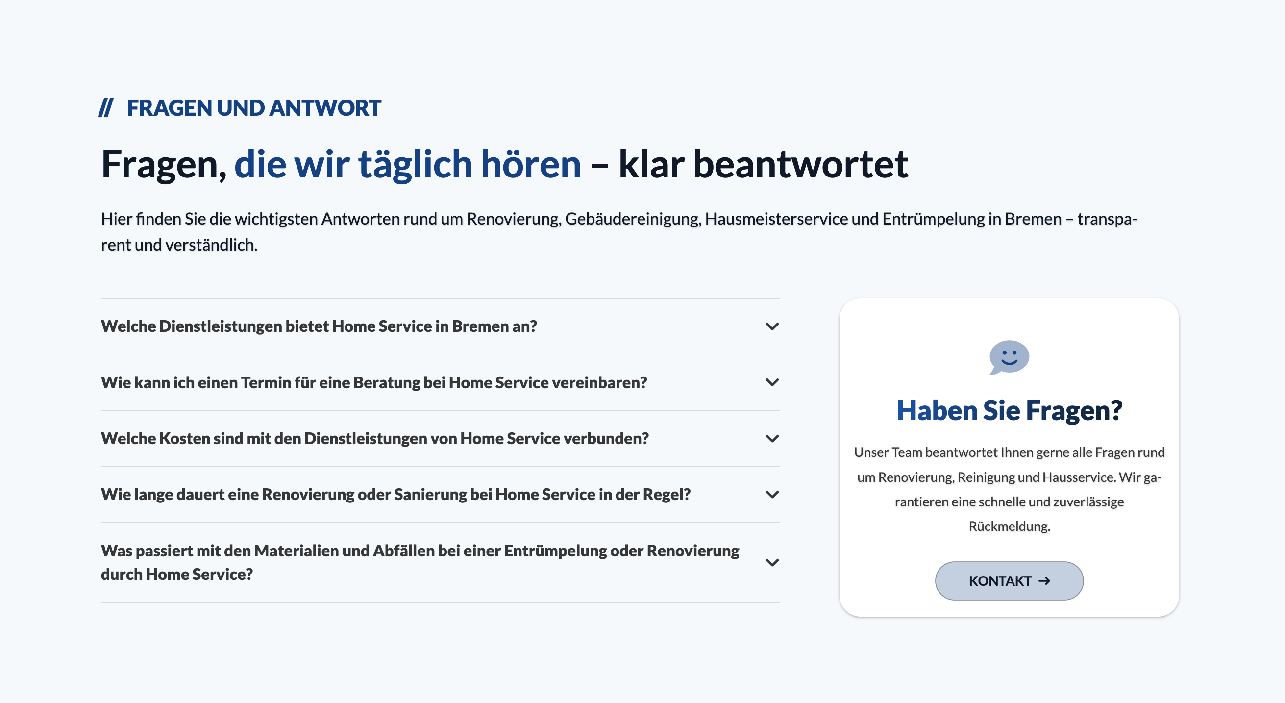 Ausschnitt 1 von 4 der Website von Home Service Bremen, Bremerhaven