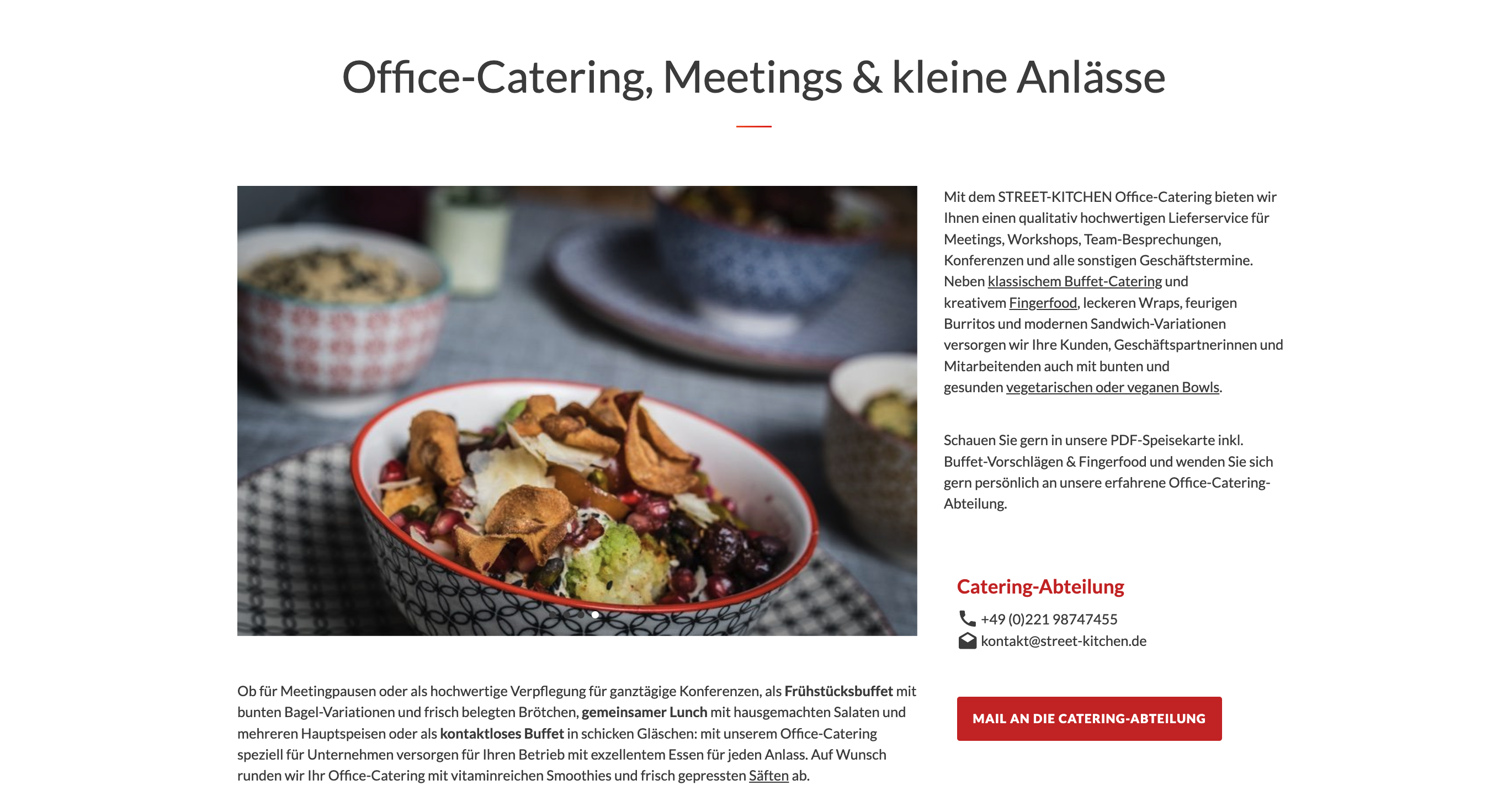 Ausschnitt 1 von 3 der Website von STREET-KITCHEN Catering & Events, Köln