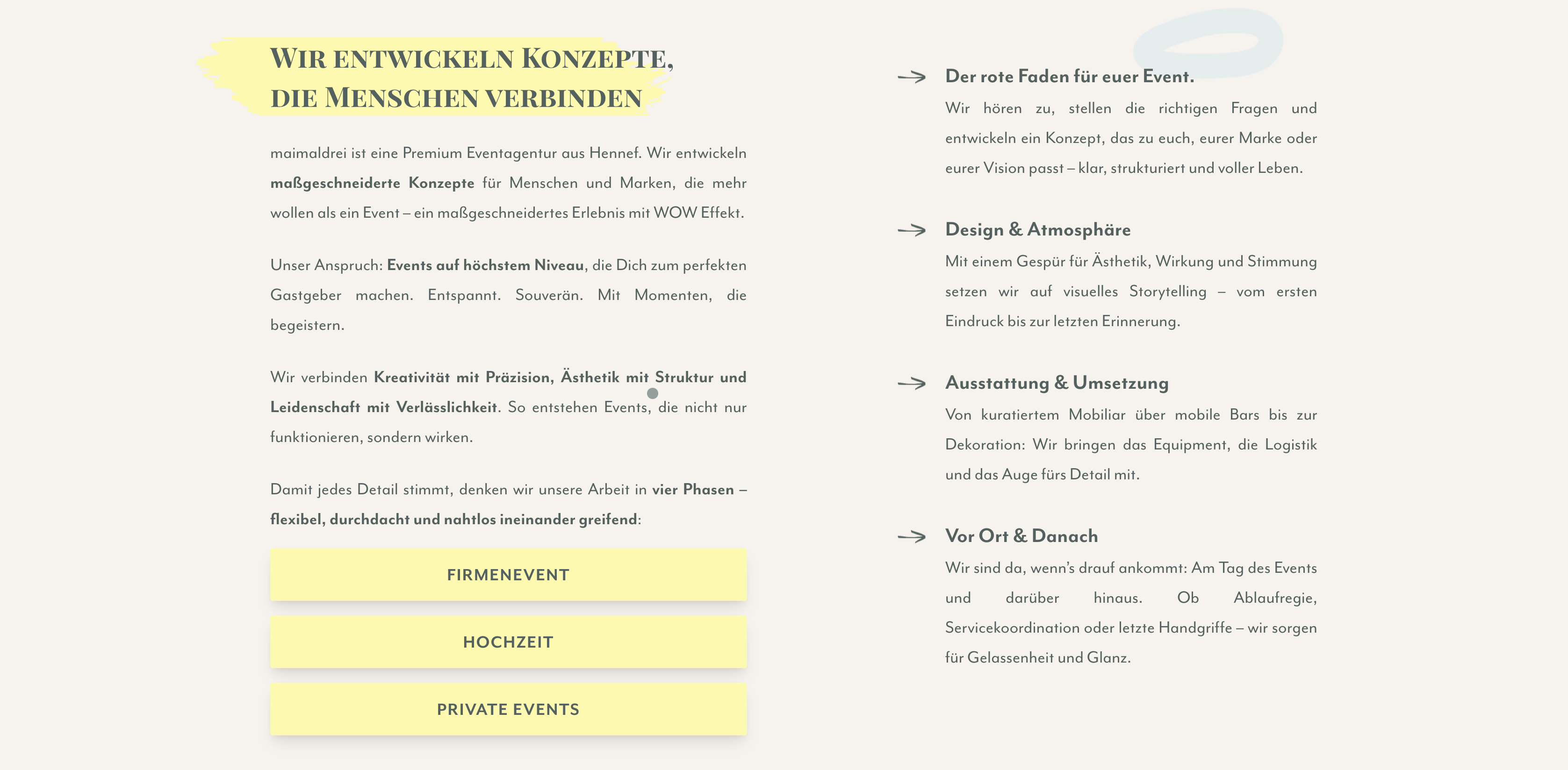 Ausschnitt 2 von 3 der Website von maimaldrei GmbH, Rhein-Sieg-Kreis