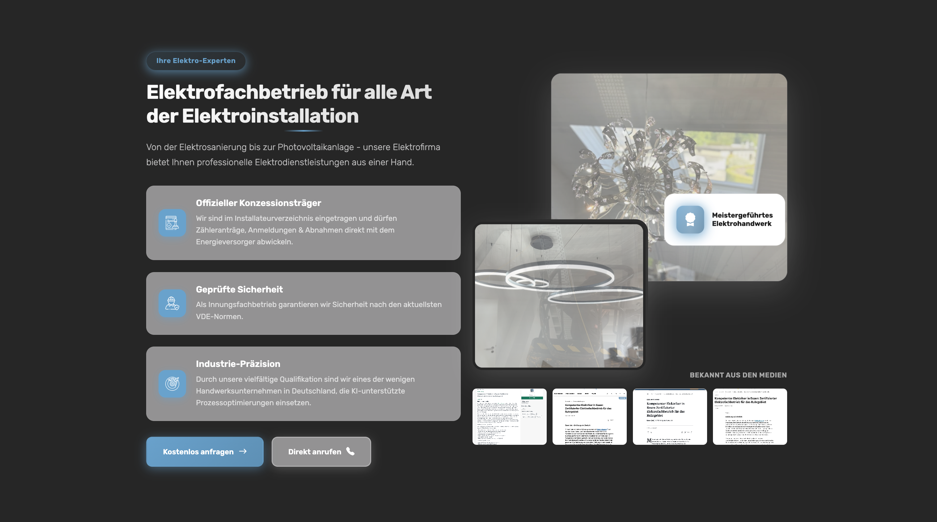 Ausschnitt 1 von 2 der Website von Elektro Baraka, Essen