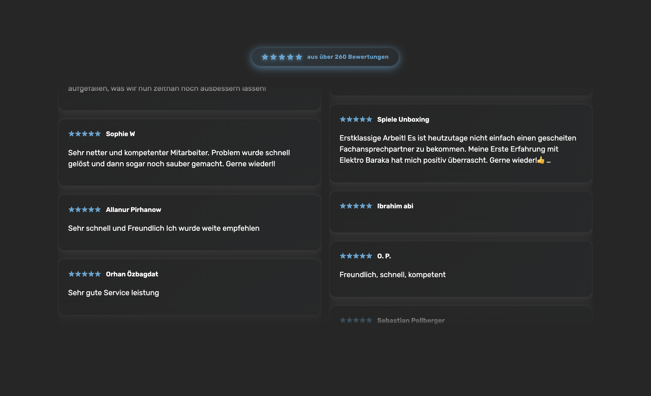 Ausschnitt 2 von 2 der Website von Elektro Baraka, Essen