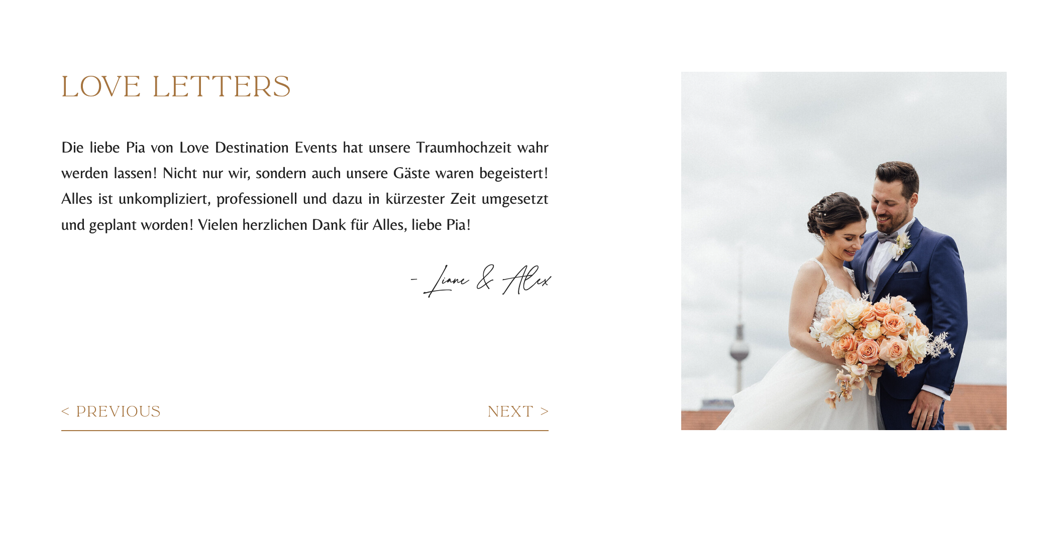 Ausschnitt 3 von 4 der Website von Love Destination Events, Berlin