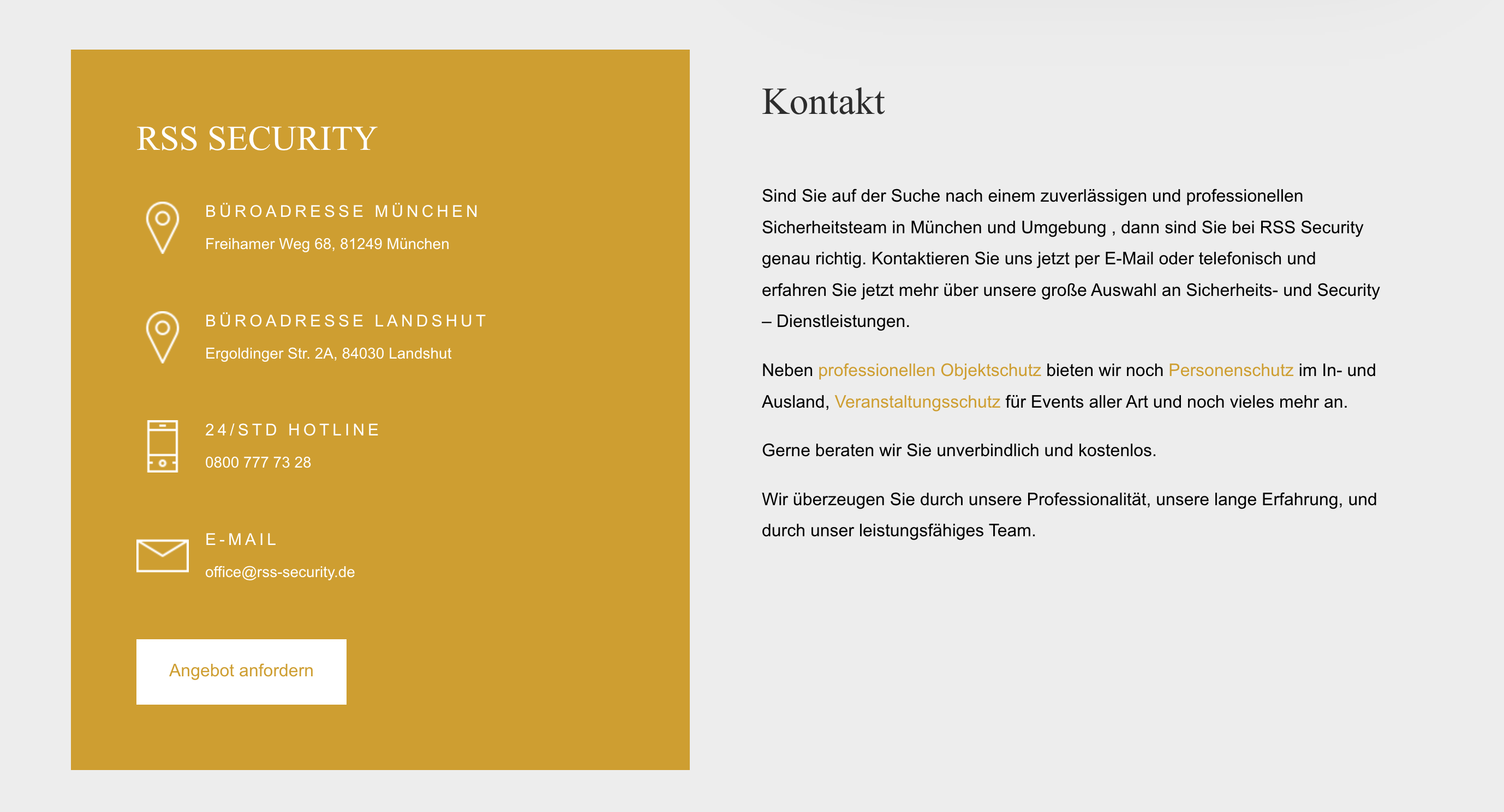Ausschnitt 1 von 2 der Website von RSS Security GmbH, München
