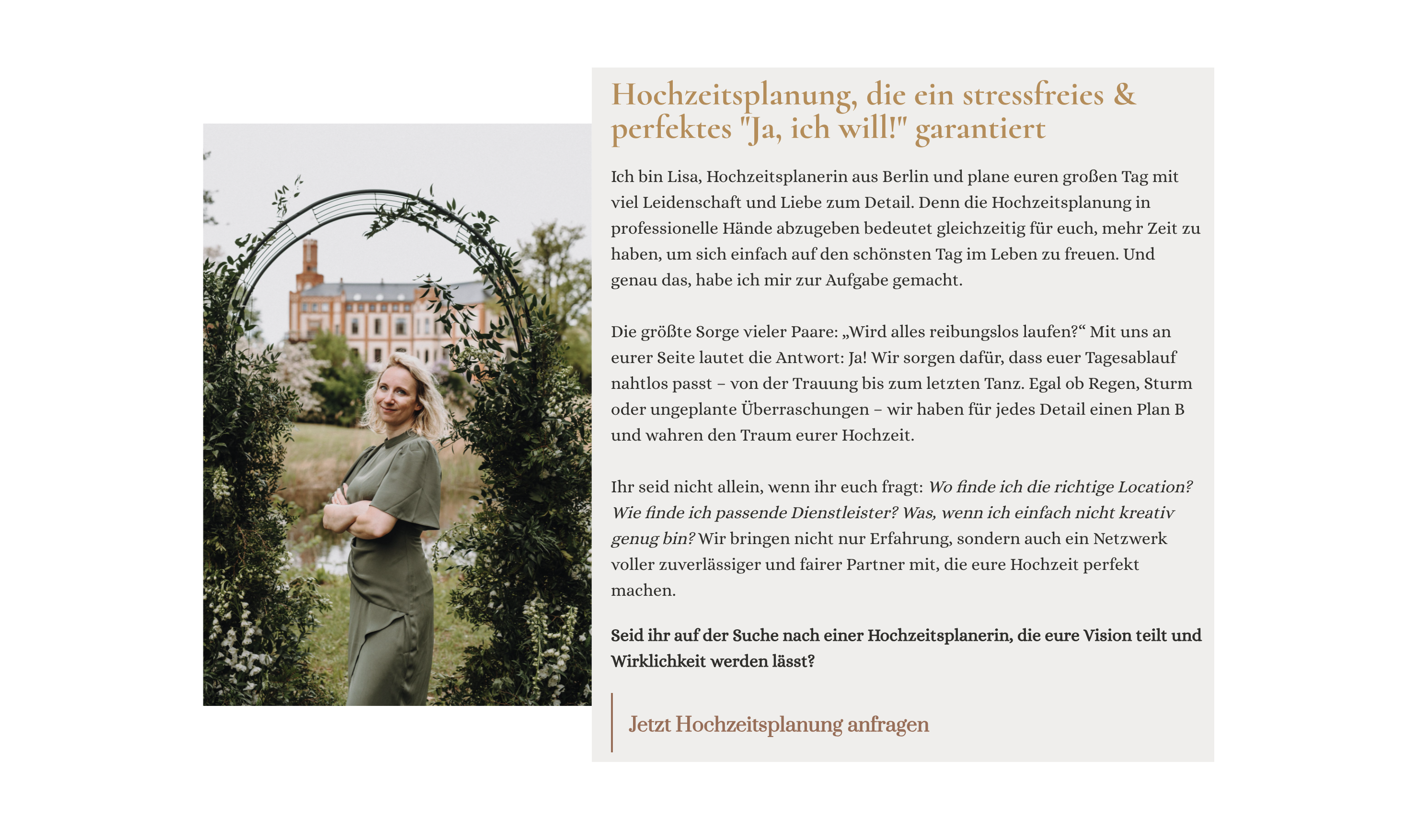 Ausschnitt 1 von 2 der Website von Time for Wedding Hochzeitsplanung, Berlin