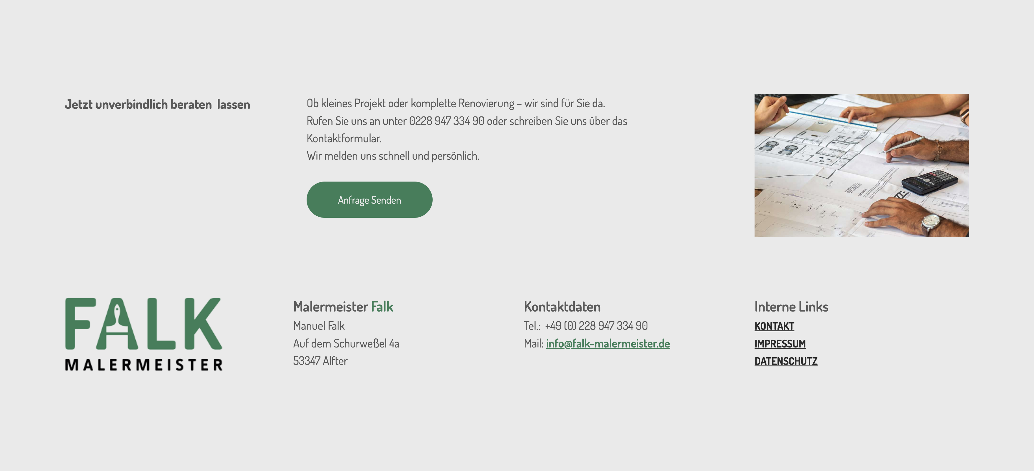 Ausschnitt 1 von 2 der Website von Malermeister Falk, Rhein-Sieg-Kreis
