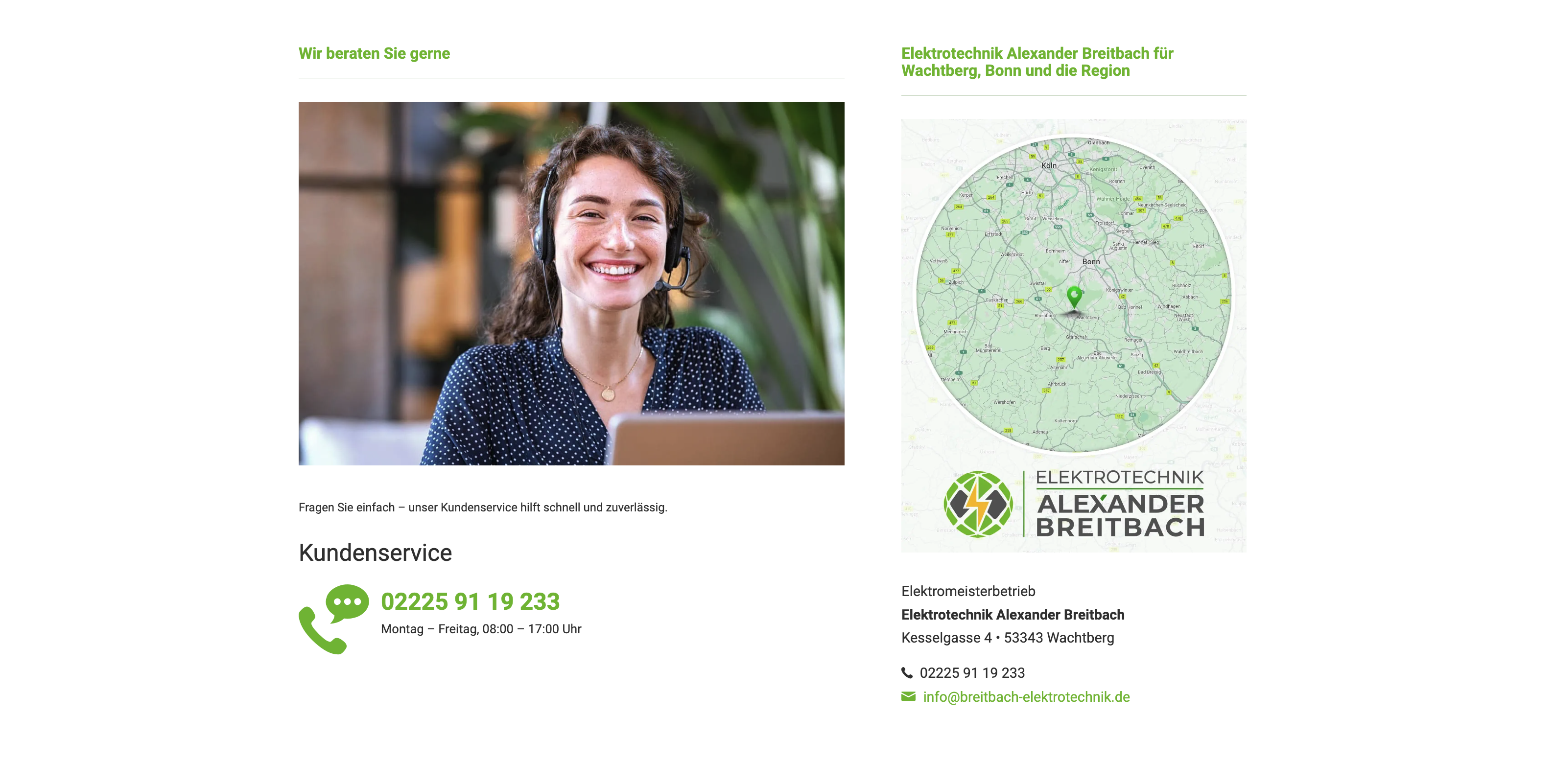 Ausschnitt 2 von 2 der Website von Elektrotechnik Alexander Breitbach GmbH, Rhein-Sieg-Kreis