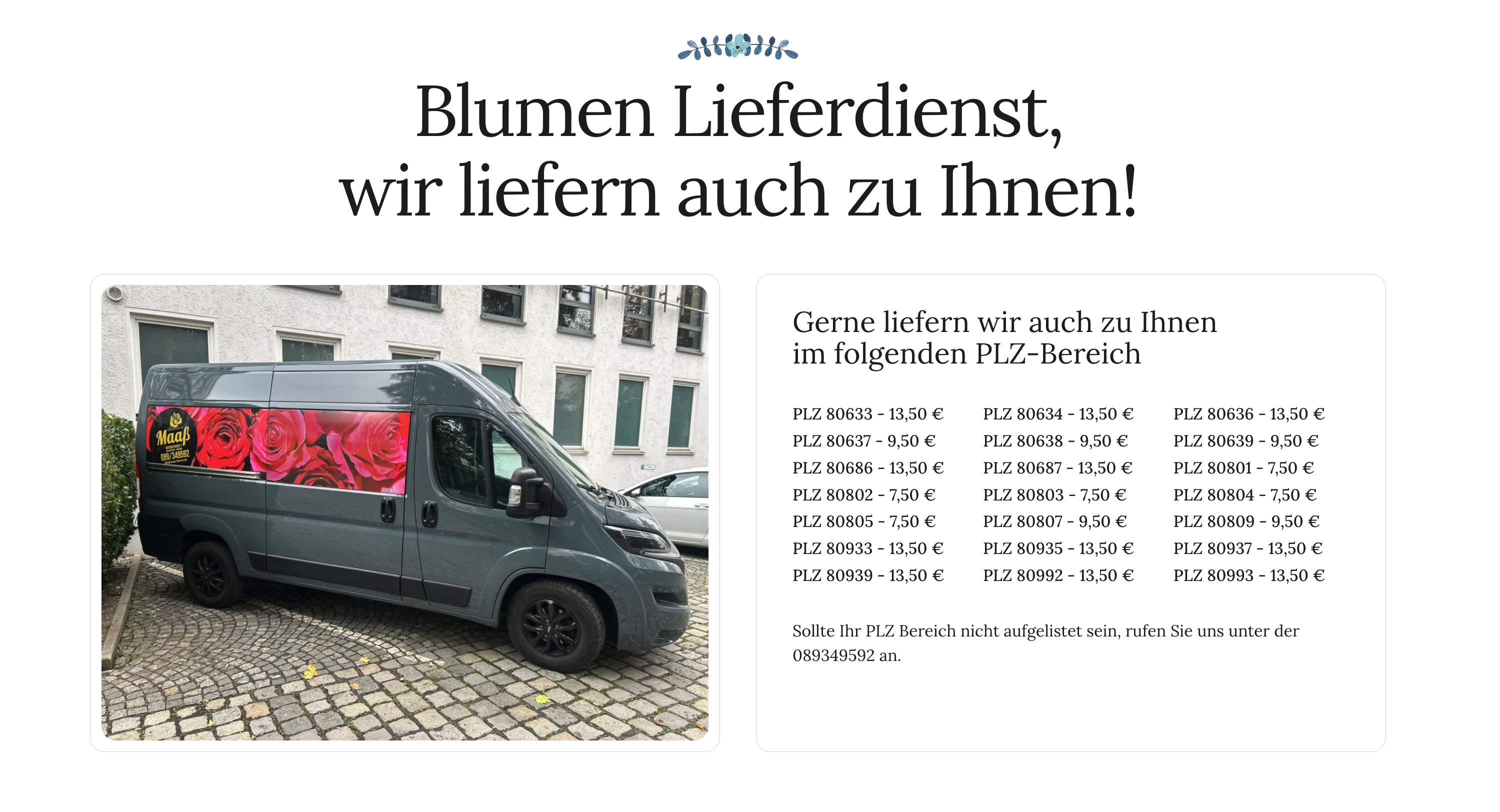 Ausschnitt 3 von 3 der Website von Blumen Maaß, München