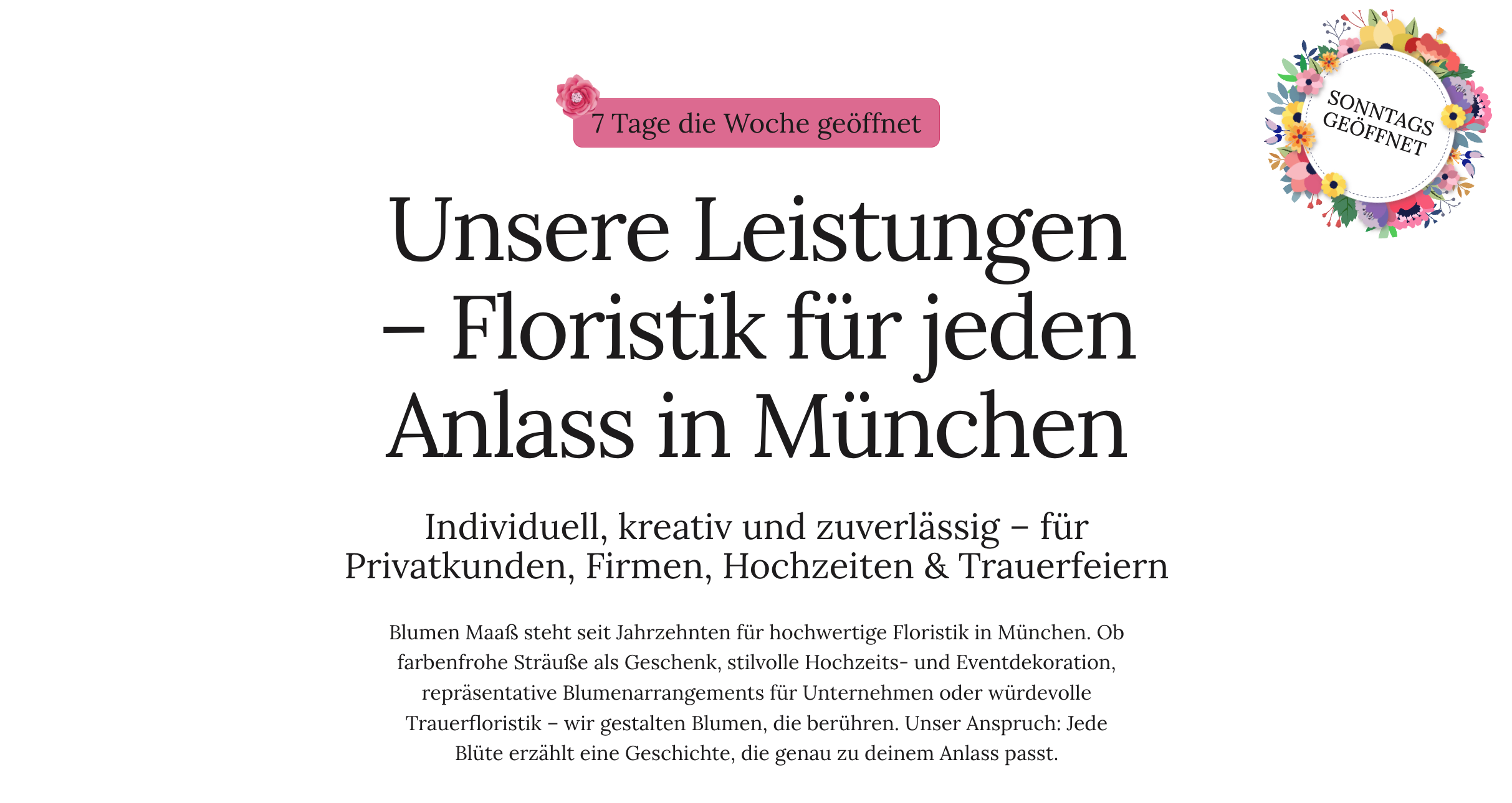 Ausschnitt 2 von 3 der Website von Blumen Maaß, München