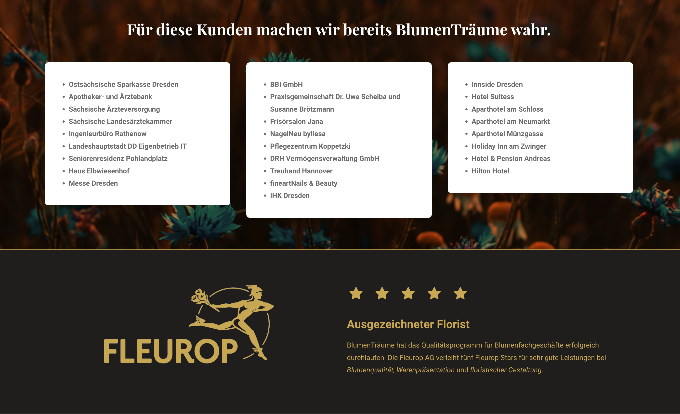 Ausschnitt 1 von 3 der Website von BlumenTräume, Dresden