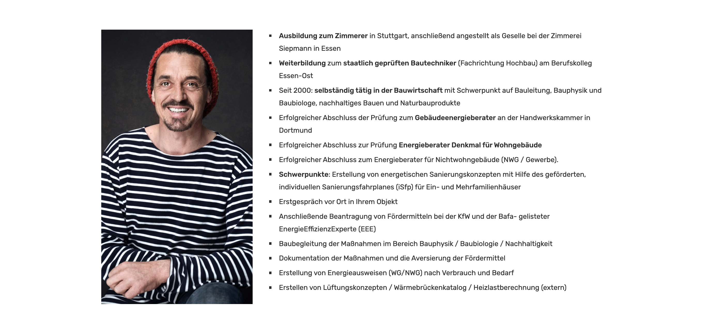 Ausschnitt 1 von 2 der Website von Energieberatung Jan Dietz, Bochum