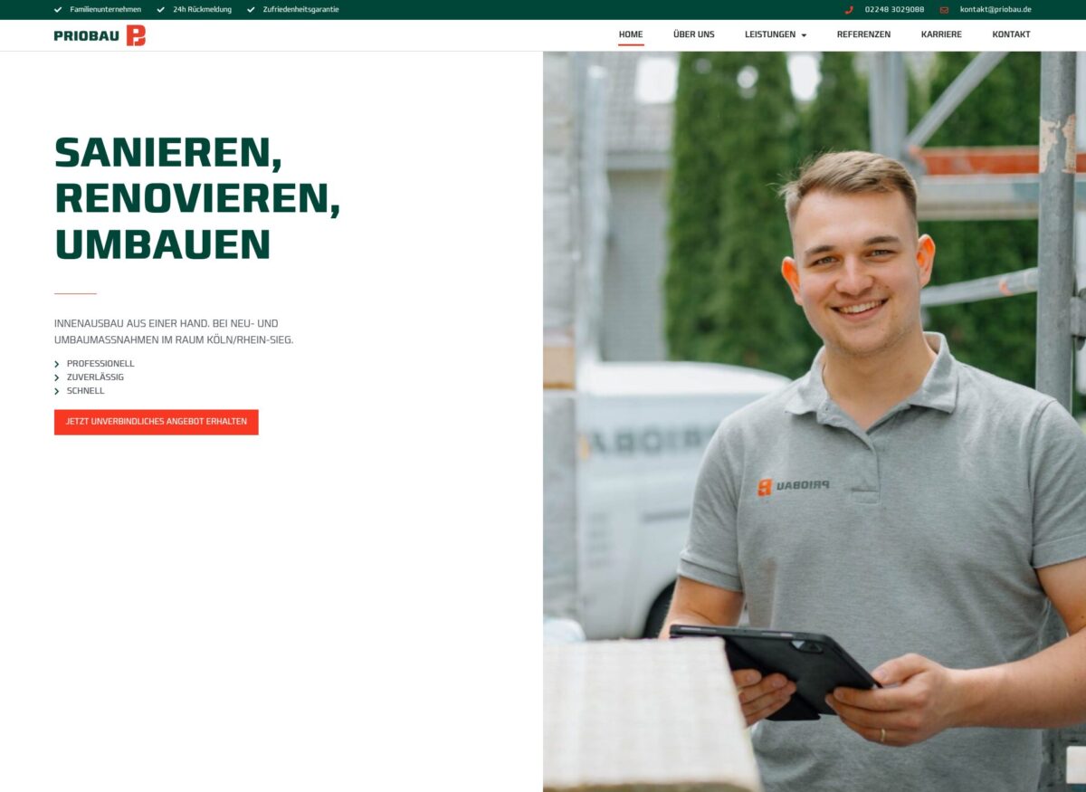 https://priobau.de/ Screenshot der Seite