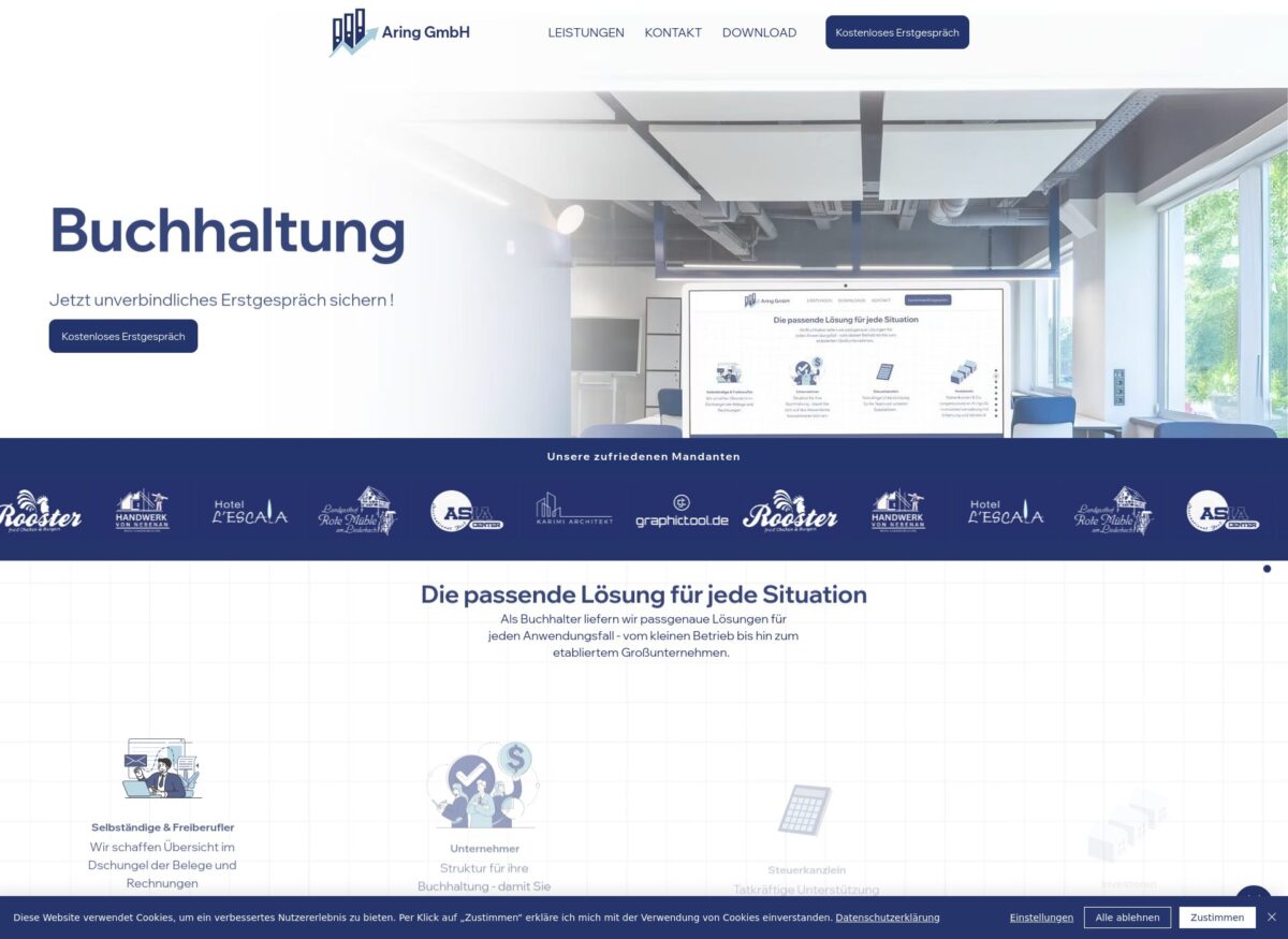 https://www.aring-buchhaltung.de/ Screenshot der Seite