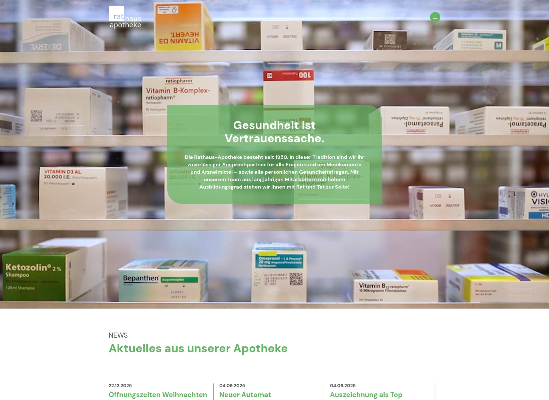 https://www.rathausapotheke-frankfurt.de/ Screenshot der Seite