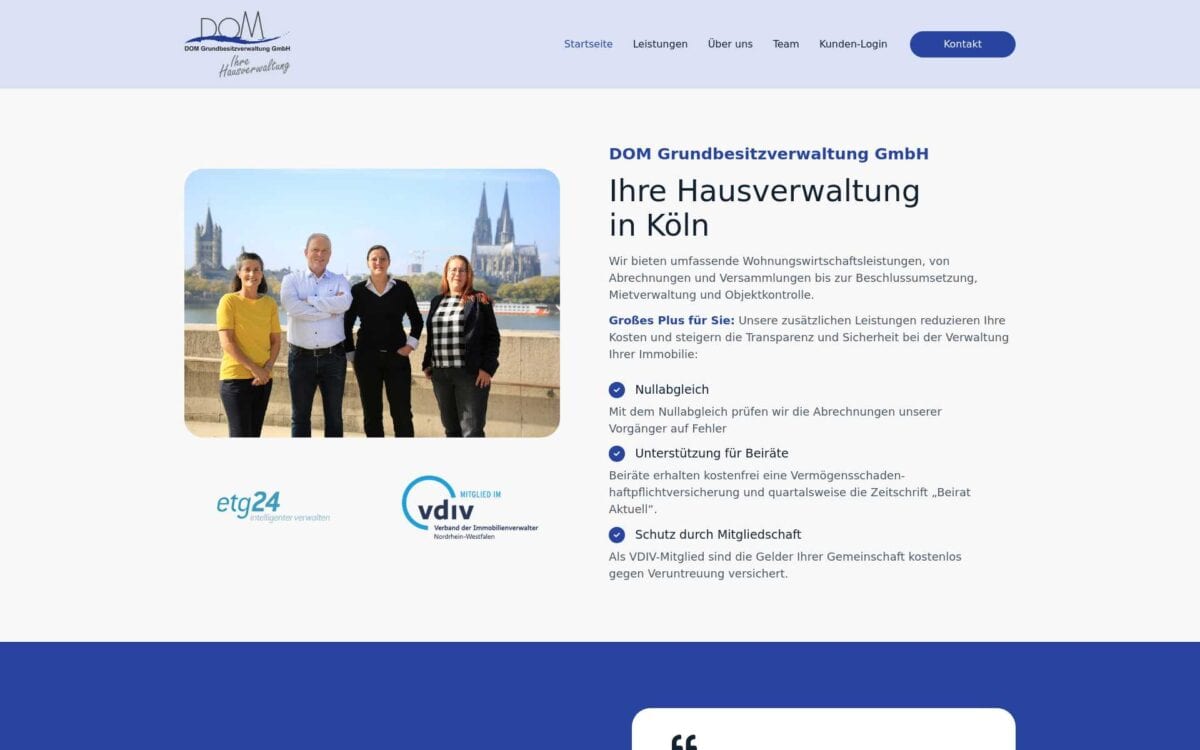 https://dom-grundbesitzverwaltung.de/ Screenshot der Seite