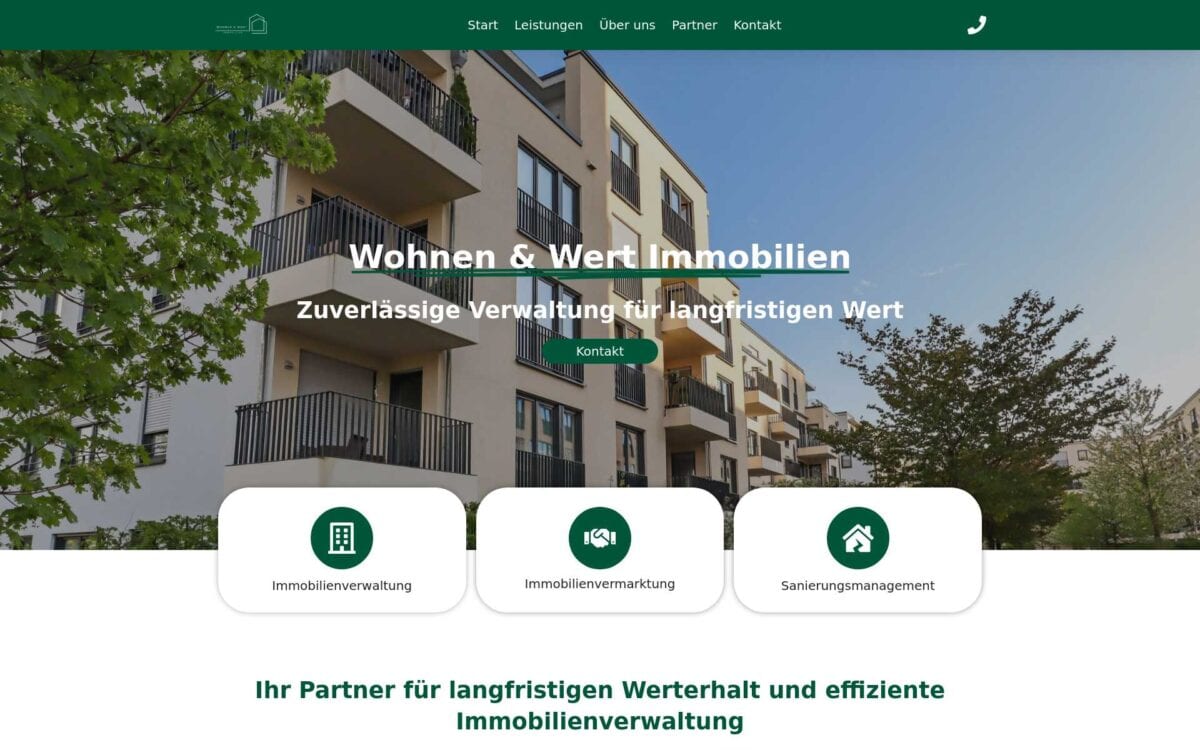 https://wohnenundwert.de/ Screenshot der Seite