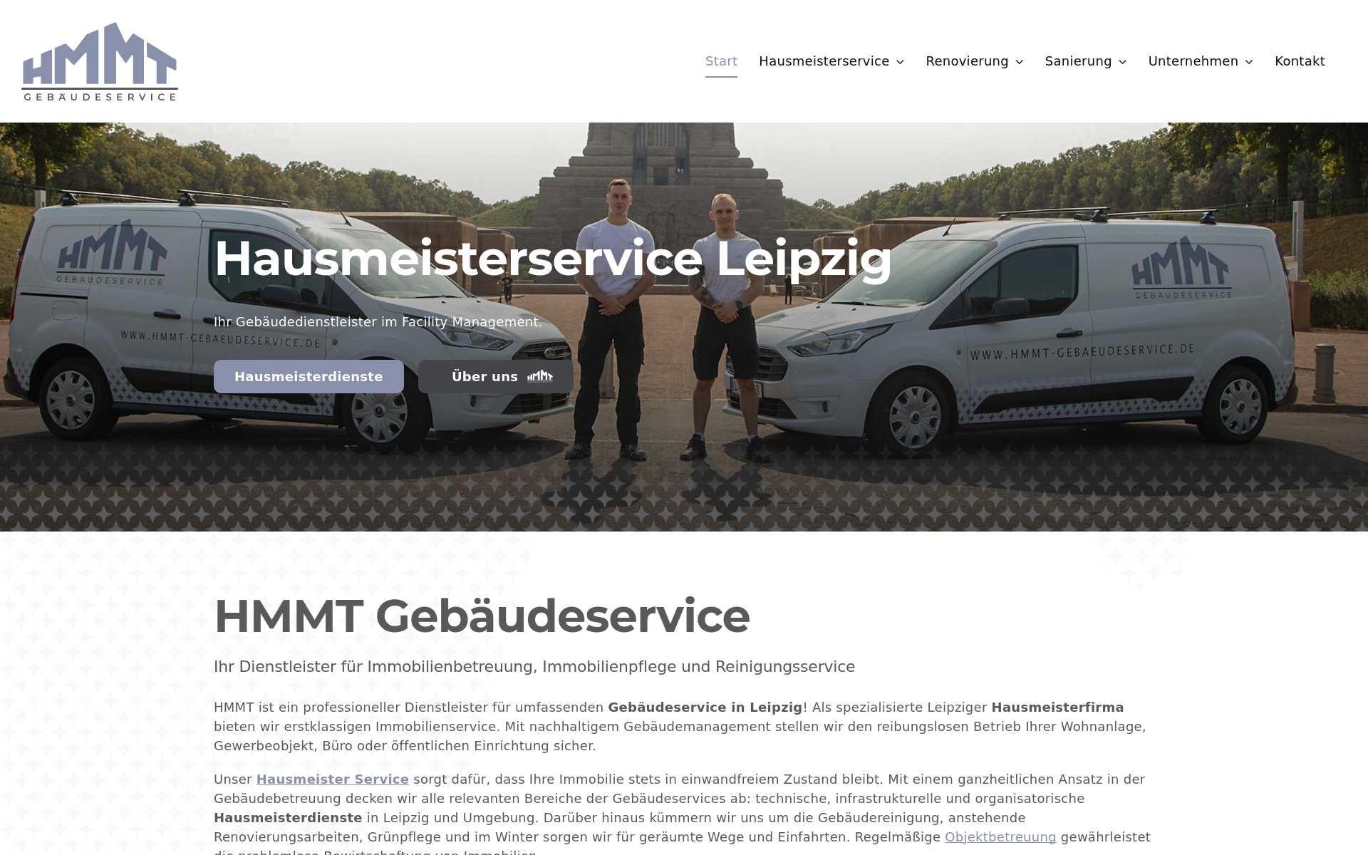 https://hmmt-gebaeudeservice.de/ Screenshot der Seite