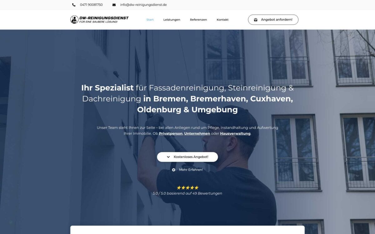 https://dw-reinigungsdienst.de/ Screenshot der Seite