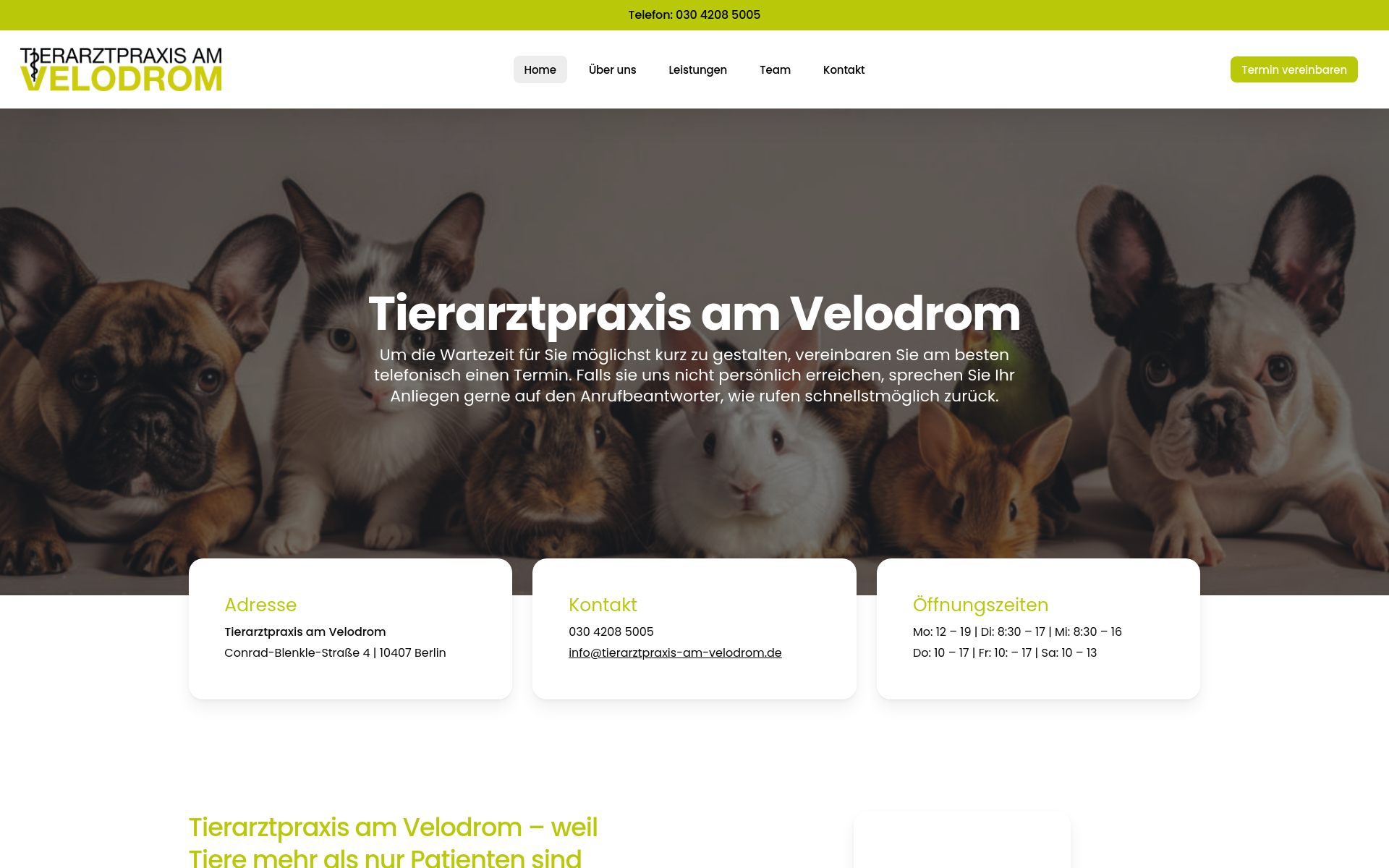 https://tierarztpraxis-am-velodrom.de/ Screenshot der Seite