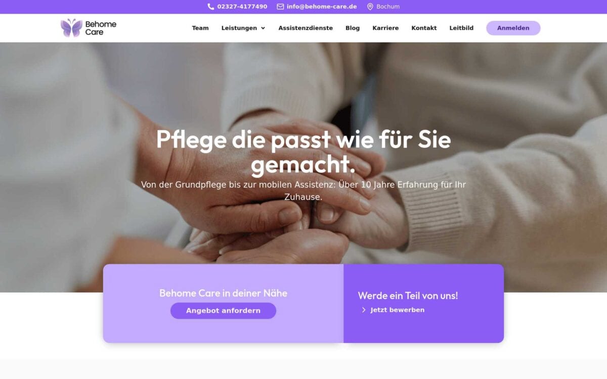https://behome-care.de/ Screenshot der Seite