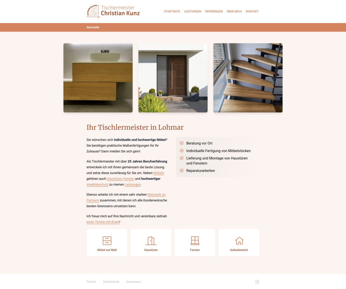 https://tischlermeister-kunz.de/ Screenshot der Seite