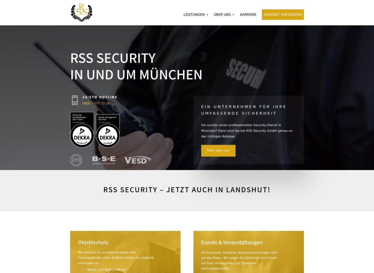 https://www.rss-security.de/ Screenshot der Seite