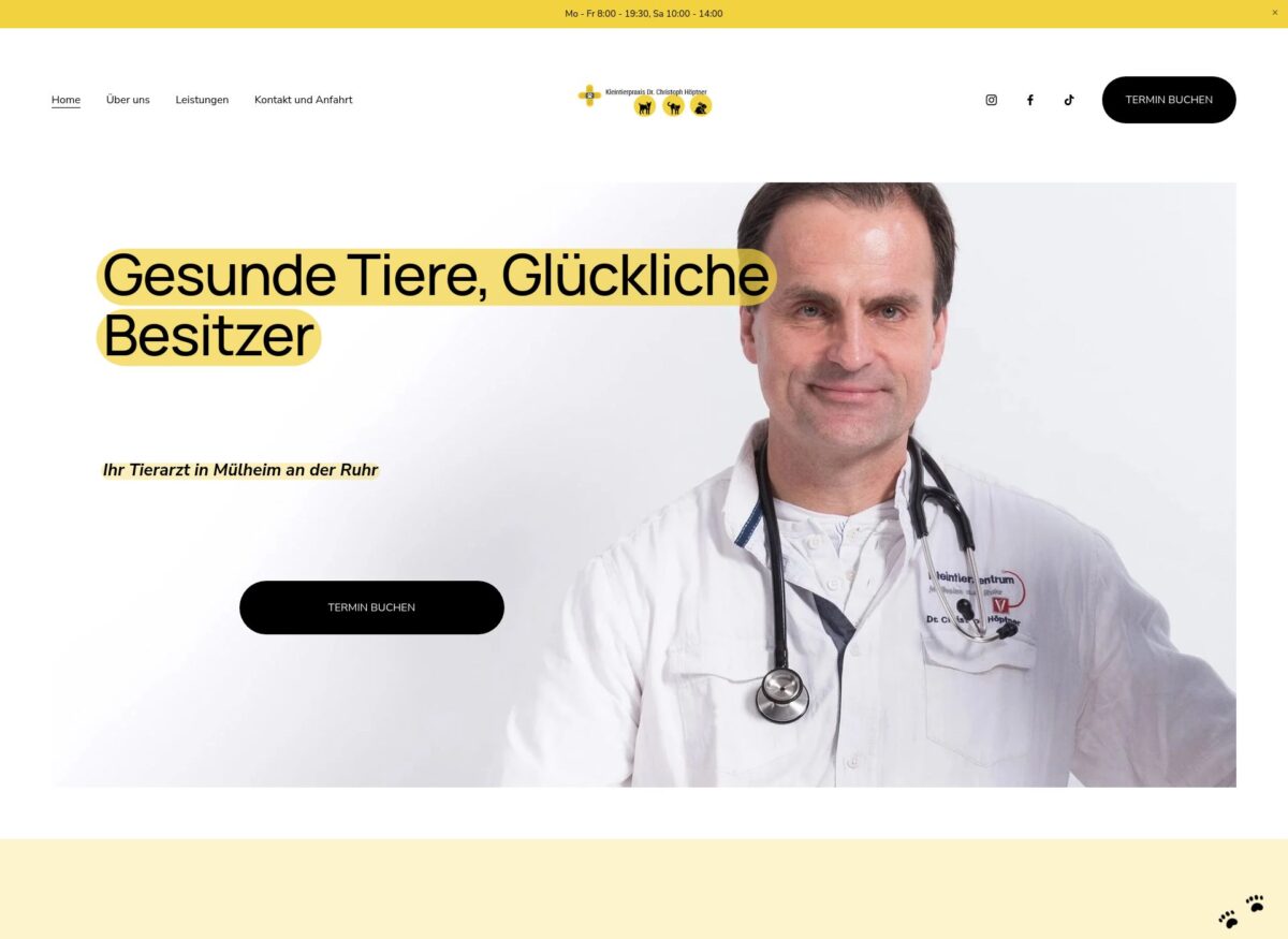 https://www.kleintierpraxis-mh.de/ Screenshot der Seite