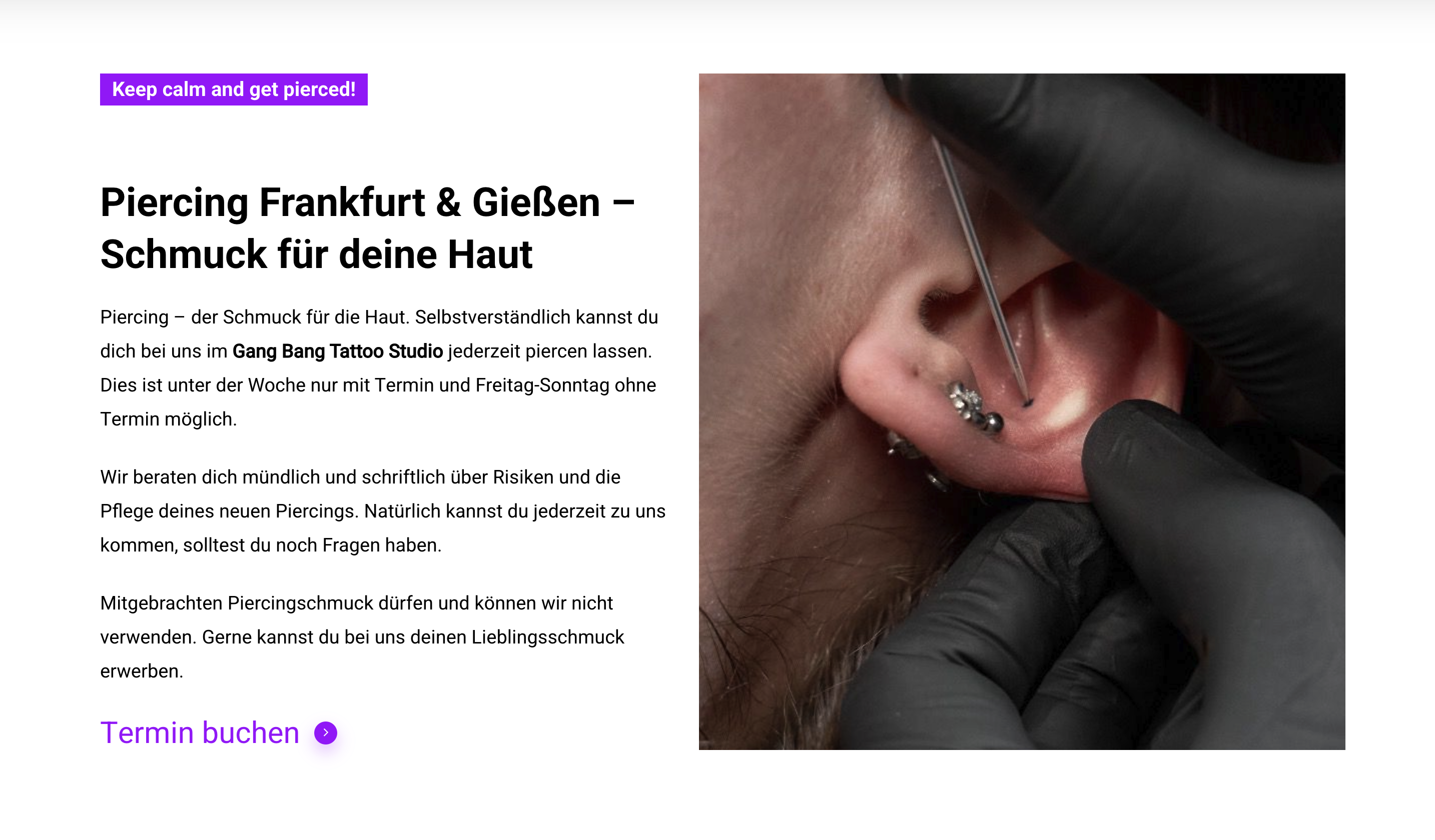 Ausschnitt 2 von 4 der Website von Gang INK GmbH, Frankfurt am Main