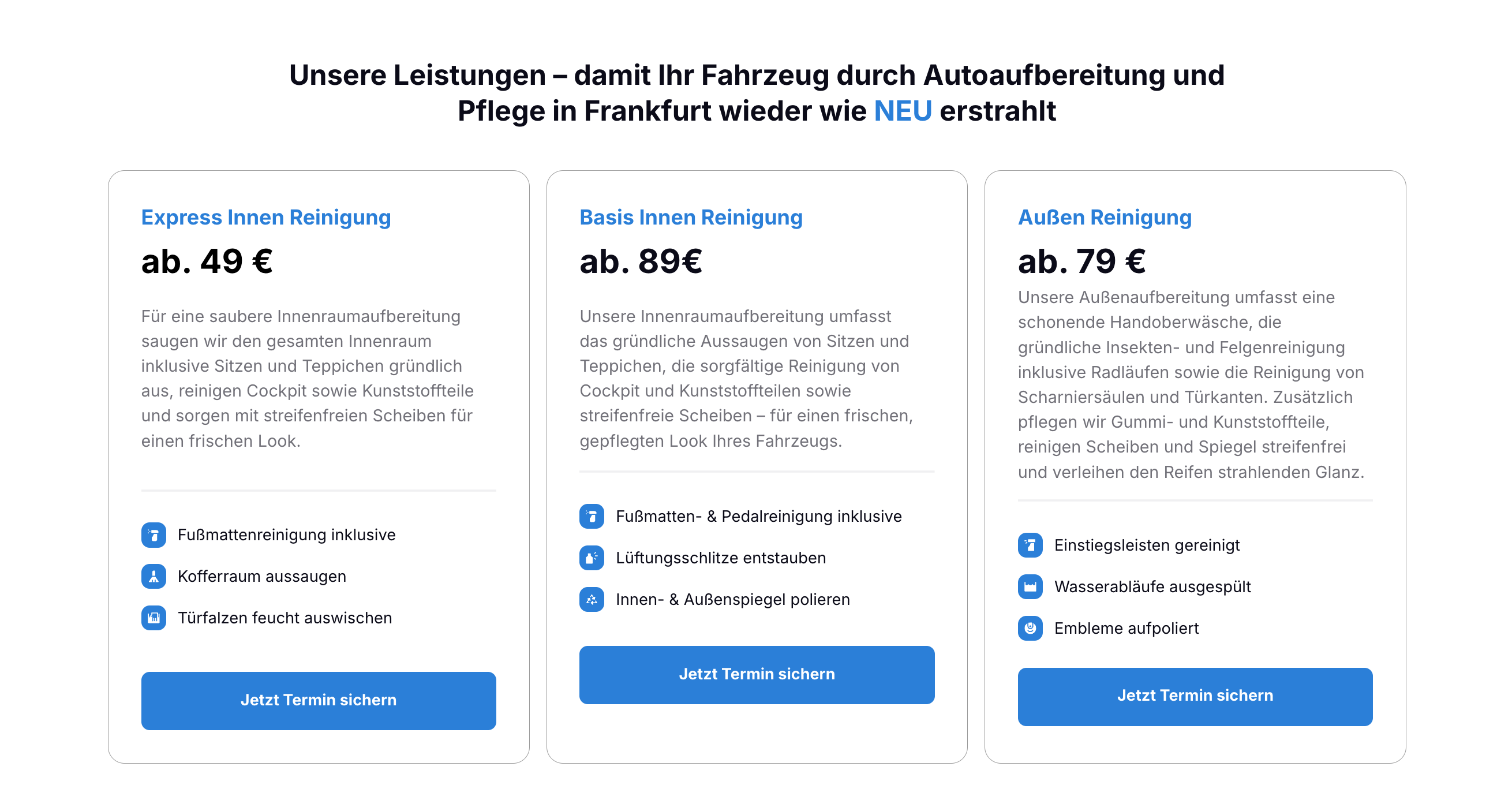 Ausschnitt 2 von 3 der Website von Imeshine, Frankfurt am Main