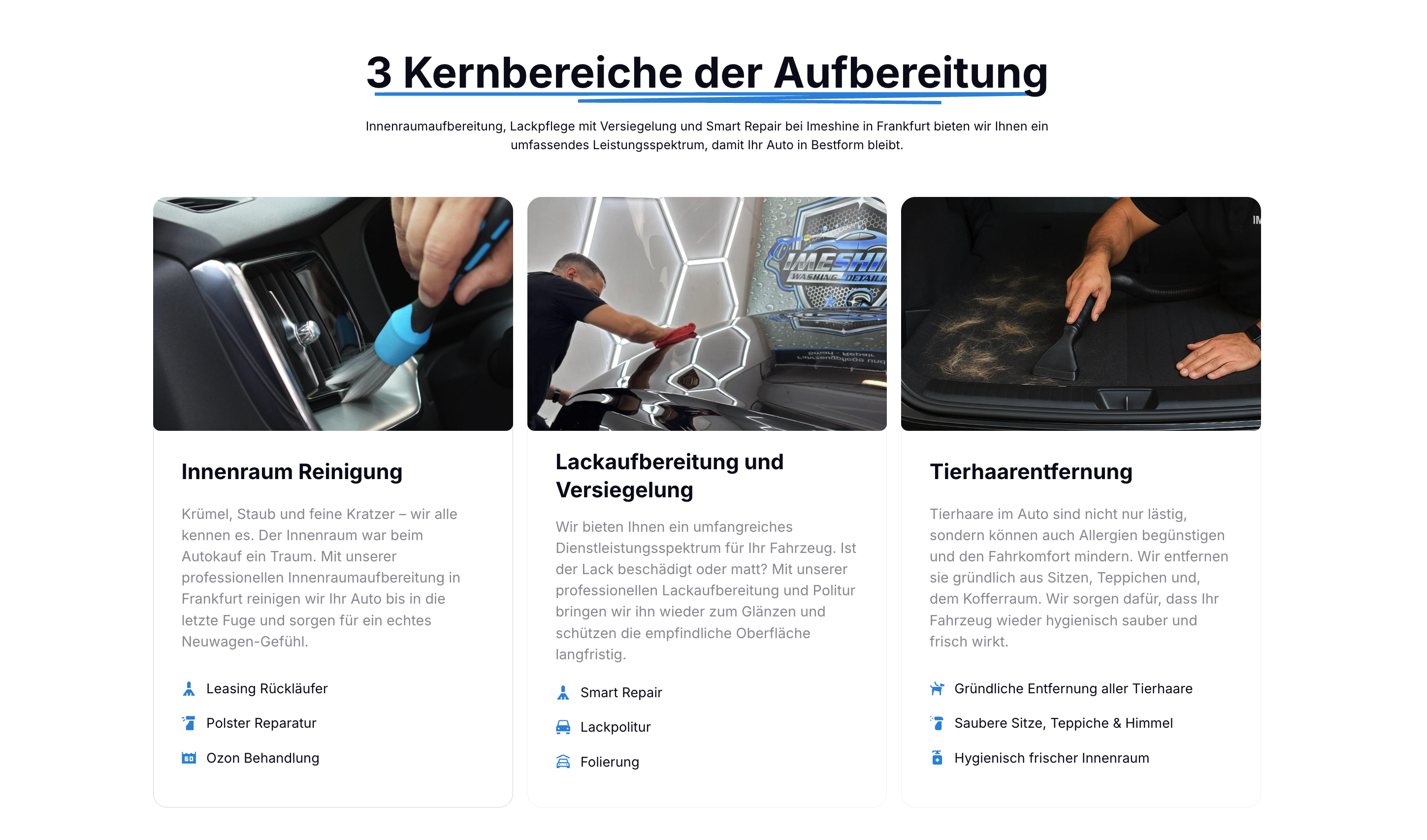 Ausschnitt 3 von 3 der Website von Imeshine, Frankfurt am Main