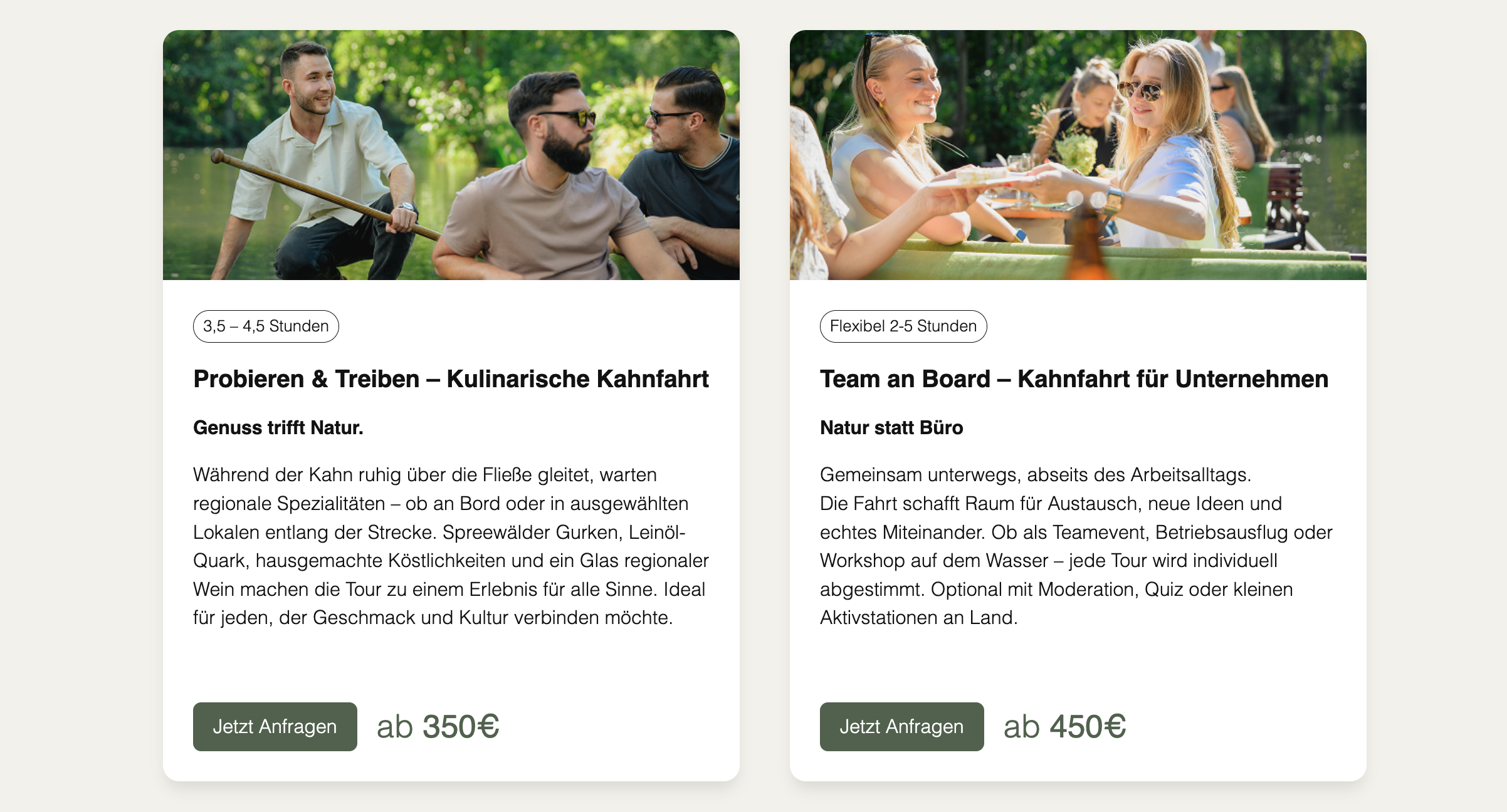 Ausschnitt 1 von 3 der Website von River and Roots, Nick Pospischil Kahnfahrten, Landkreis Oberspreewald-Lausitz
