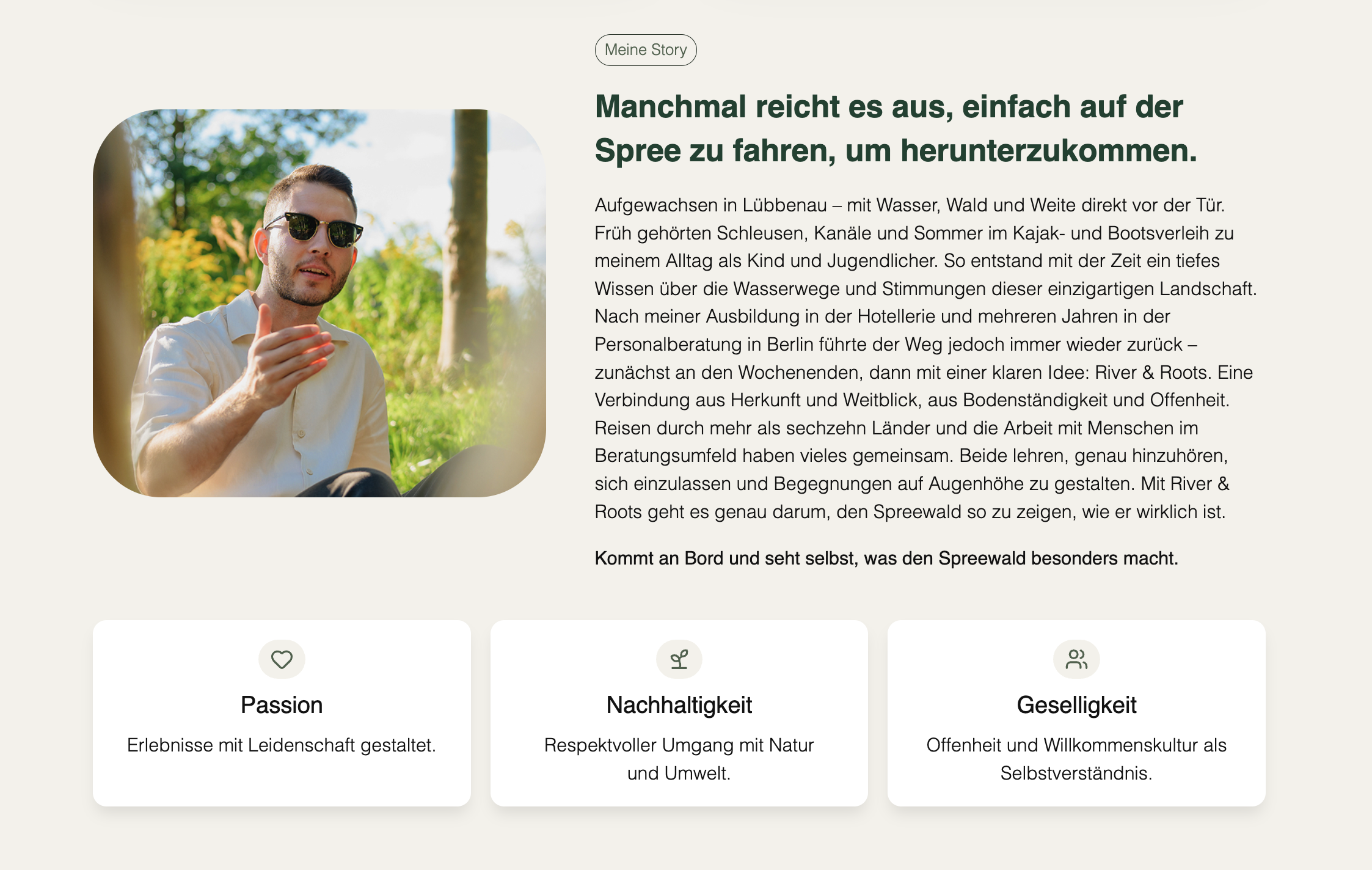 Ausschnitt 3 von 3 der Website von River and Roots, Nick Pospischil Kahnfahrten, Landkreis Oberspreewald-Lausitz