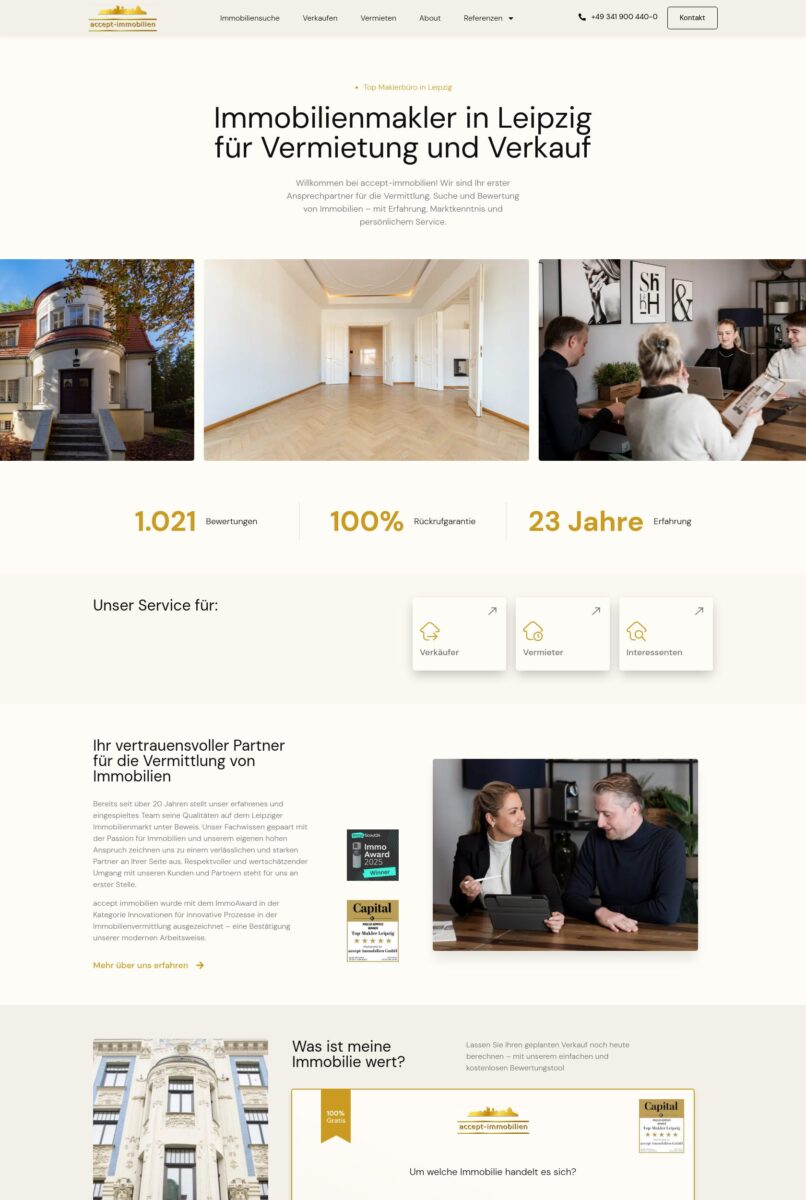 Das Bild zeigt einen Desktop Screenshot der vorgestellten Website