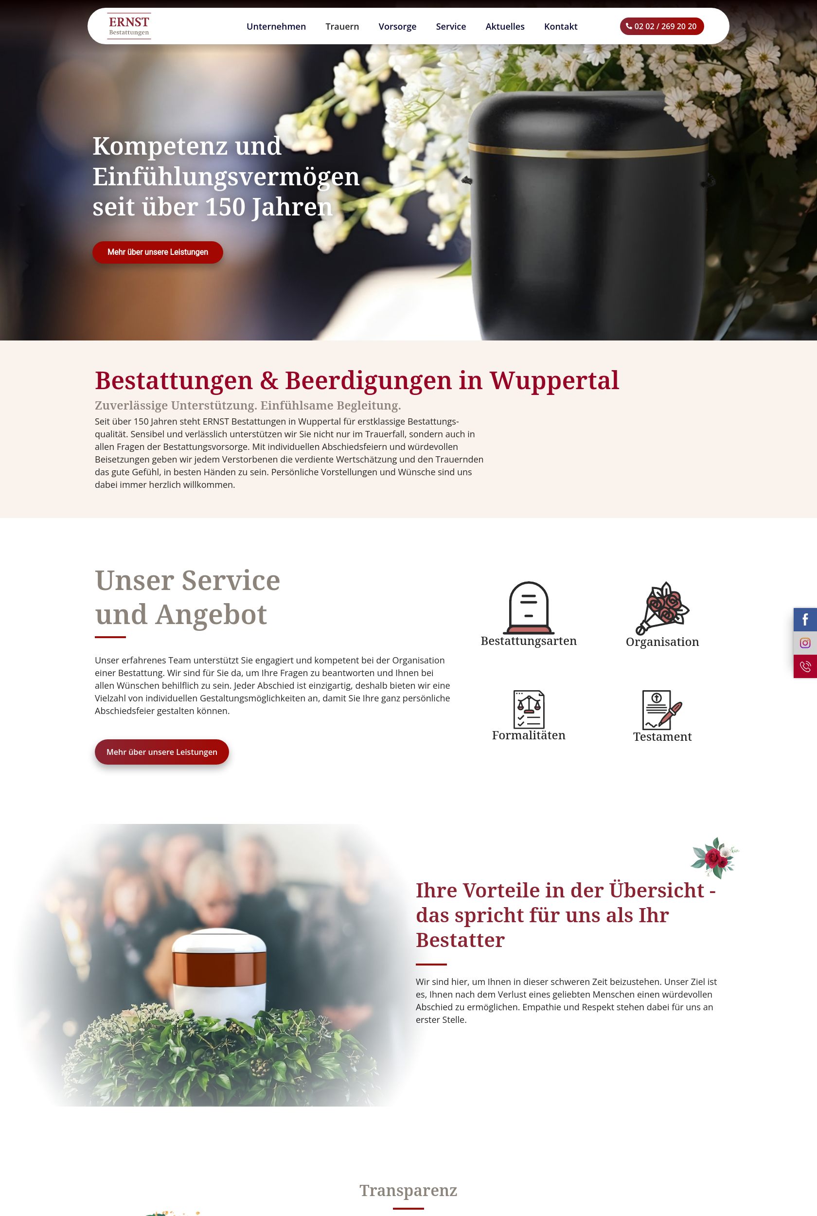 Das Bild zeigt einen Desktop Screenshot der vorgestellten Website