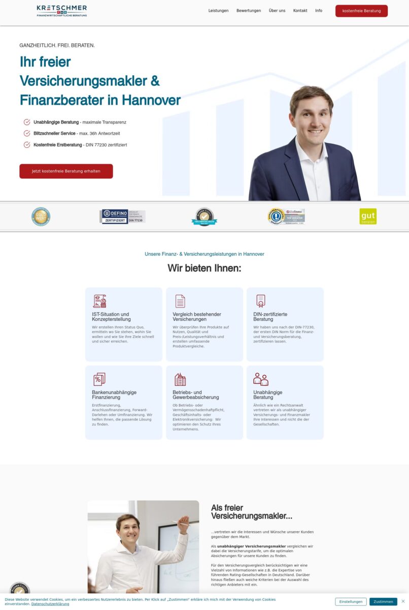 Das Bild zeigt einen Desktop Screenshot der vorgestellten Website