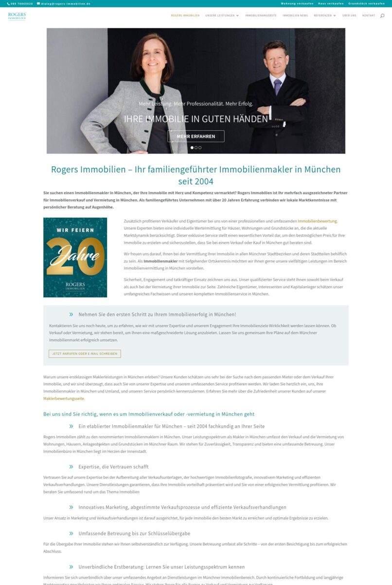 Das Bild zeigt einen Desktop Screenshot der vorgestellten Website