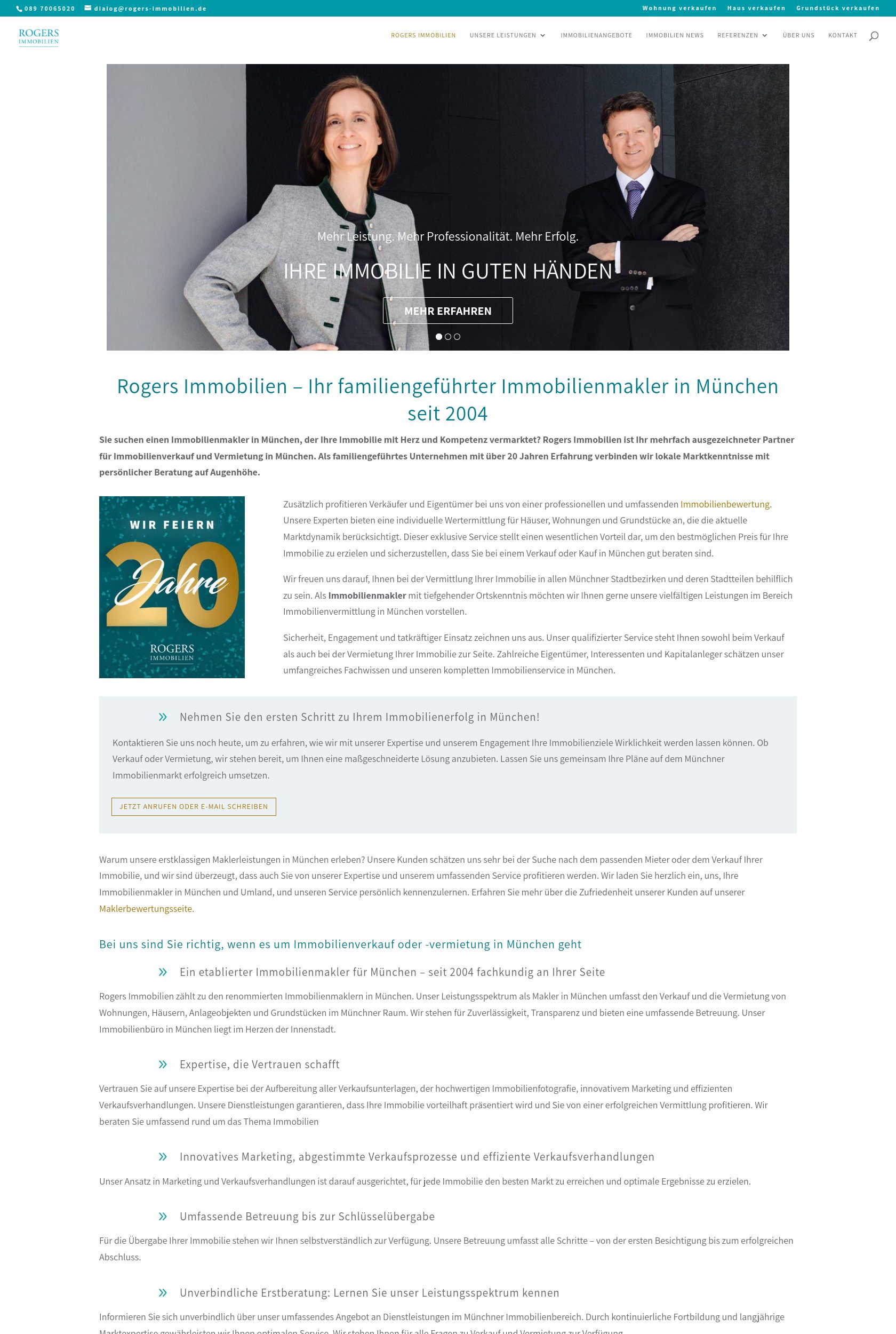 Das Bild zeigt einen Desktop Screenshot der vorgestellten Website