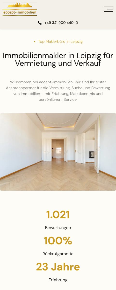 Das Bild zeigt einen Mobile Screenshot der vorgestellten Website