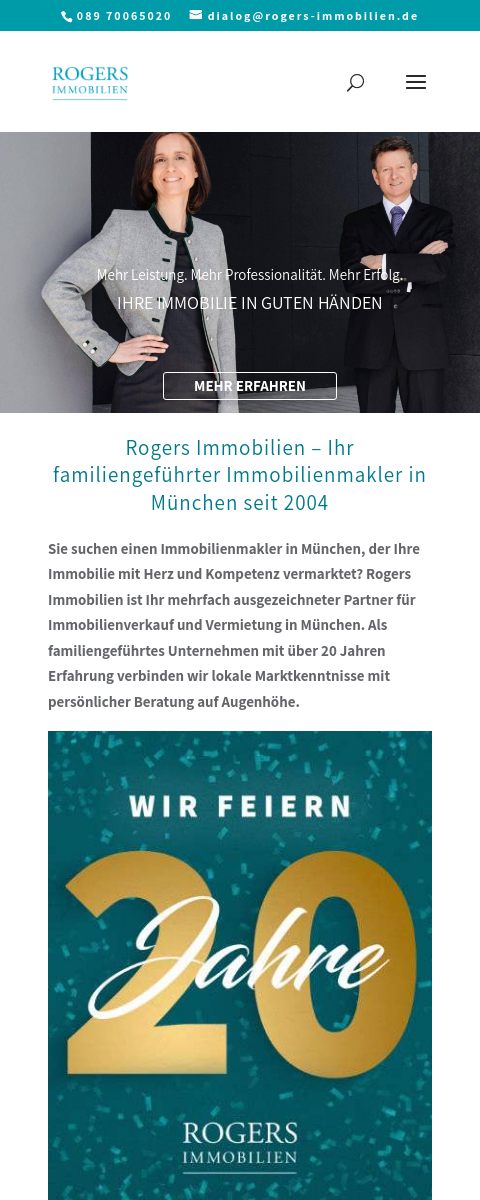 Das Bild zeigt einen Mobile Screenshot der vorgestellten Website