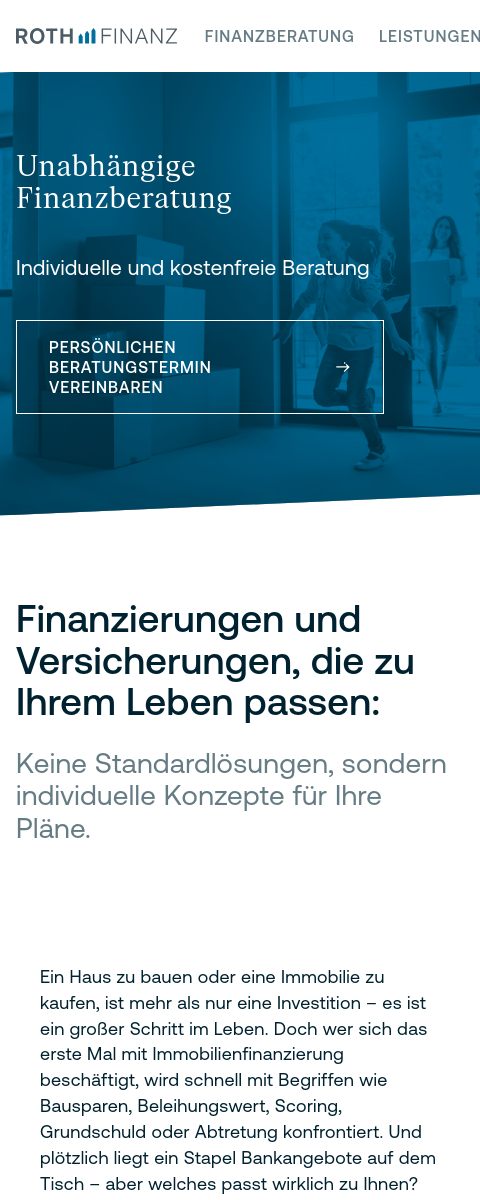 Das Bild zeigt einen Mobile Screenshot der vorgestellten Website