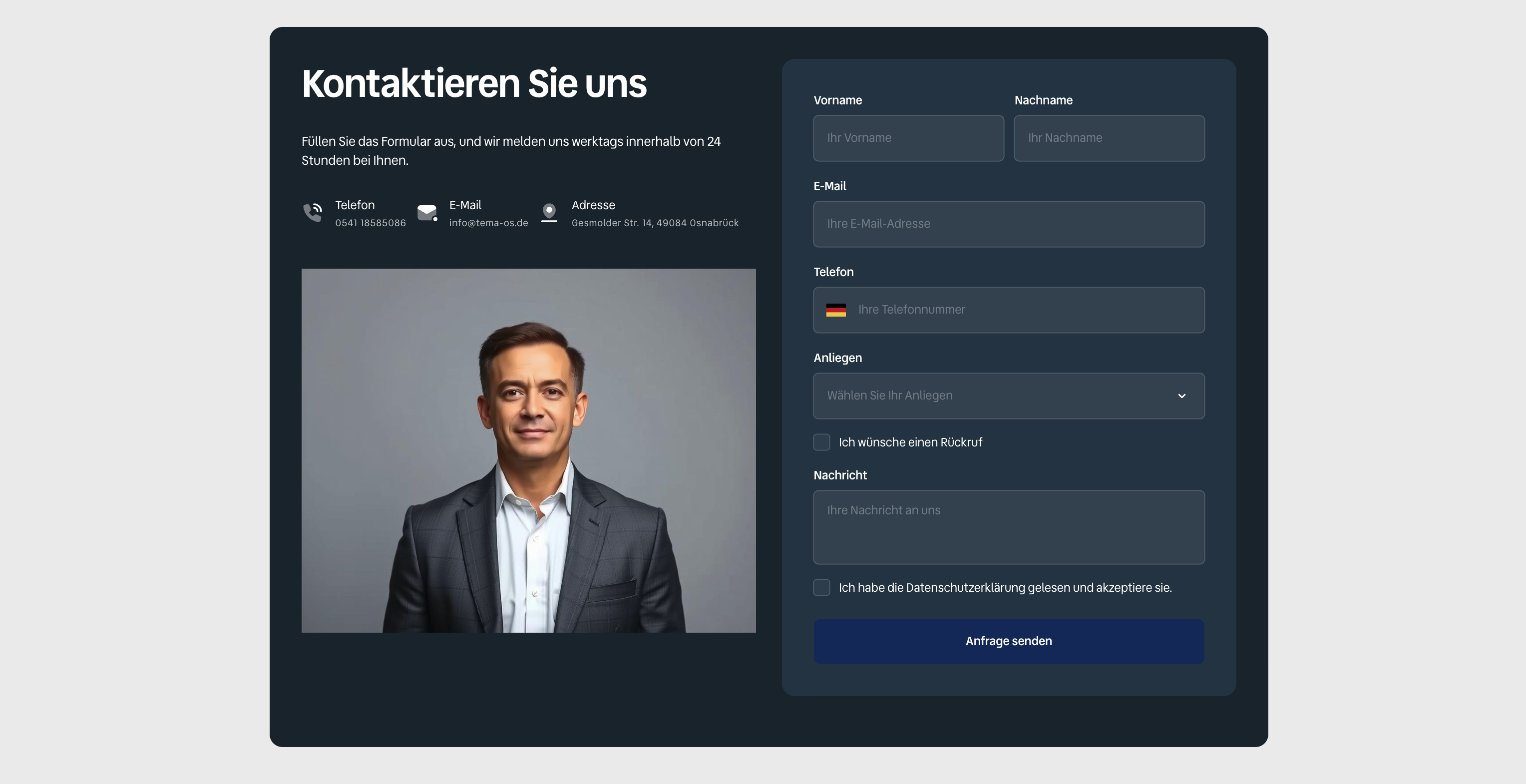 Ausschnitt 1 von 2 der Website von Tema-Heizung-Sanitär-Klima GmbH, Osnabrück