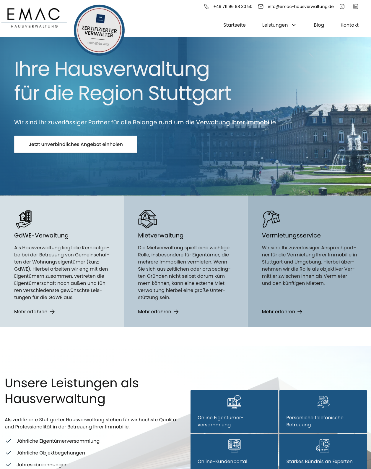 Das Bild zeigt einen Desktop Screenshot der vorgestellten Website